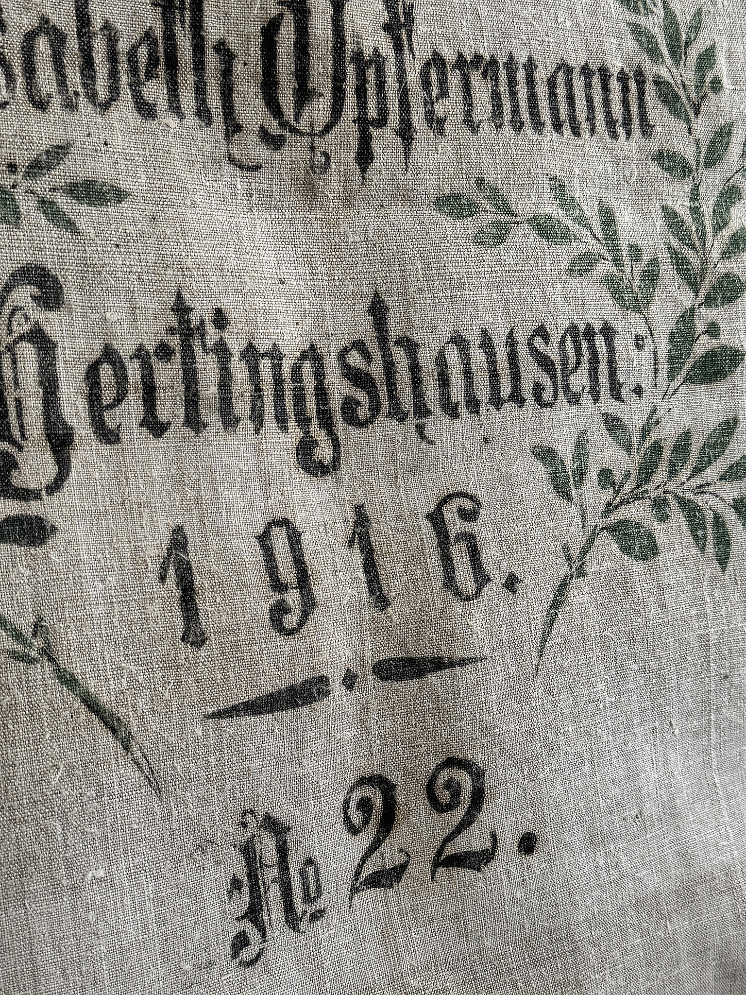 Großer antiker Mehlsack von 1916 mit Originaldruck & Lorbeerkranz***