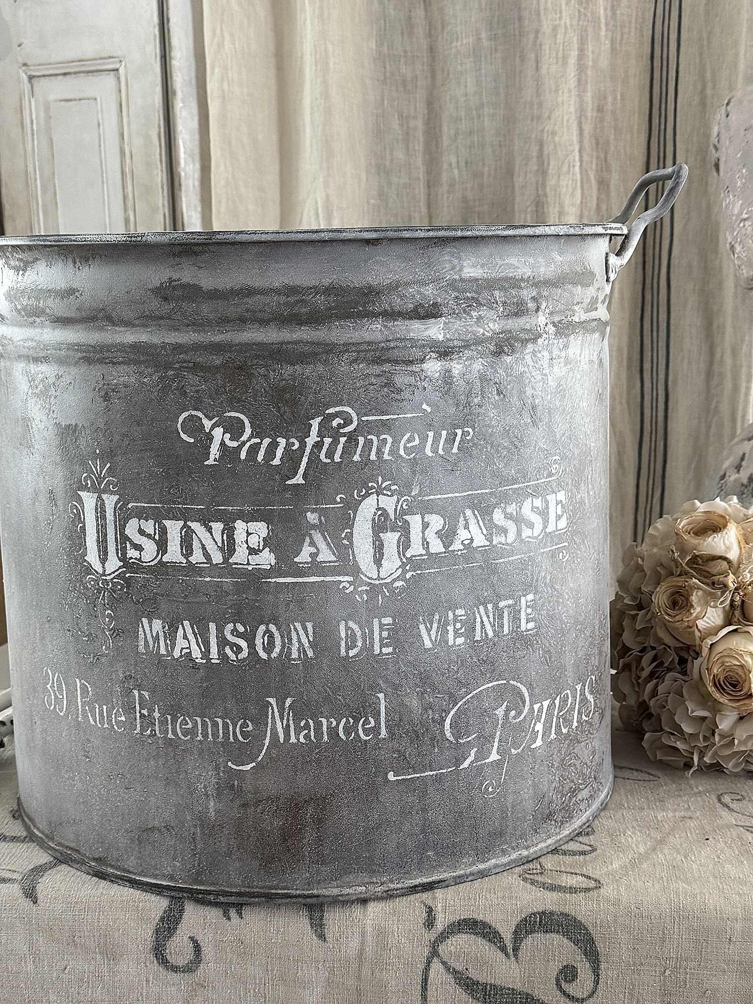 Großer alter Zinktopf (46 Liter) – französischer Vintage-Charme im Shabby-Look***