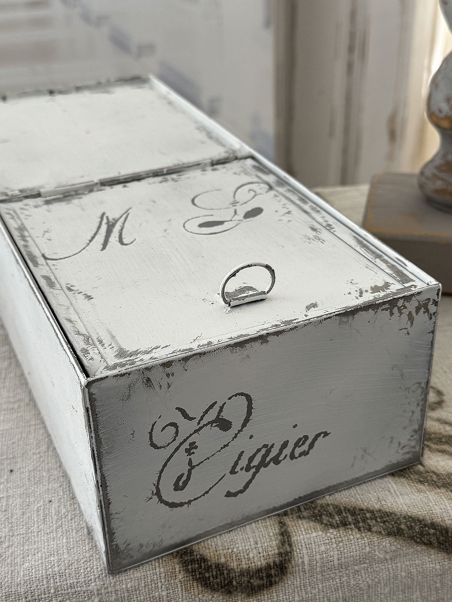 Altes Vintage-Zinkblechkisten-Duo – französischer Shabby Chic***