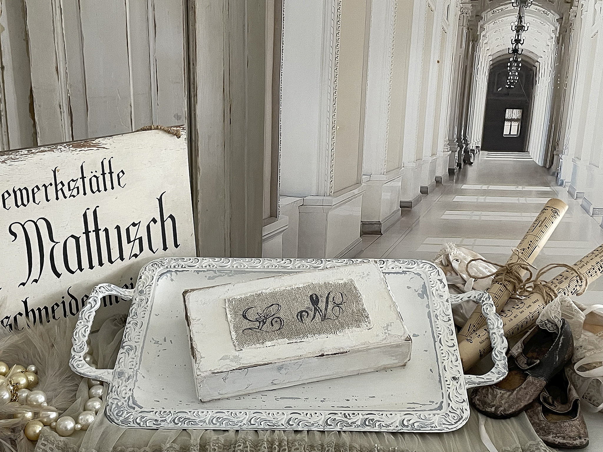 Duo Servierplatte mit alter Pappschachtel*** Duo Servierplatte mit alter Pappschachtel***