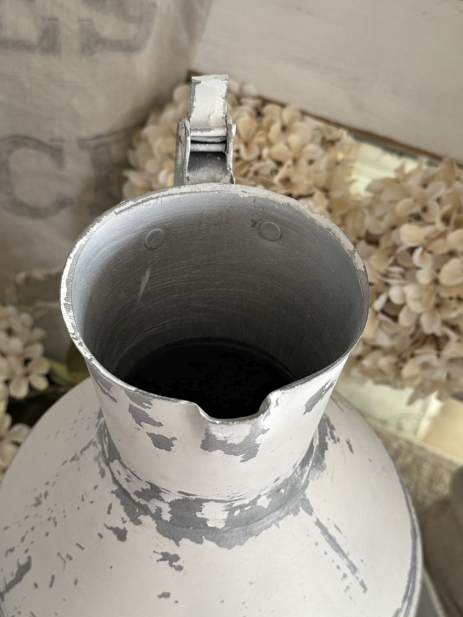 Alte Zinkblechkanne mit Unterschale – ein charmantes Vintage-Duo im Shabbykleid***