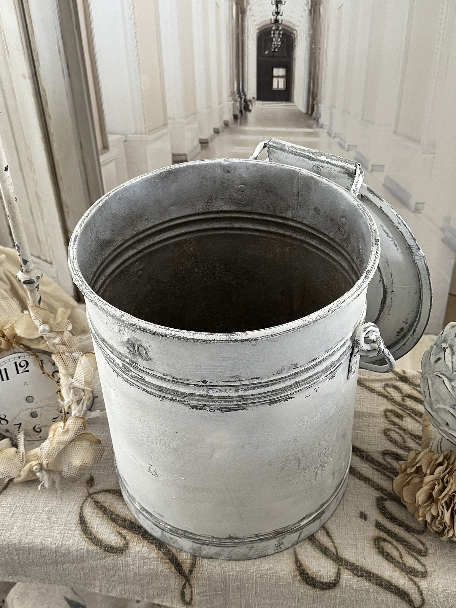 Alter Zinkeimer mit Deckel – 30 Liter Kohleeimer im Shabby Chic***