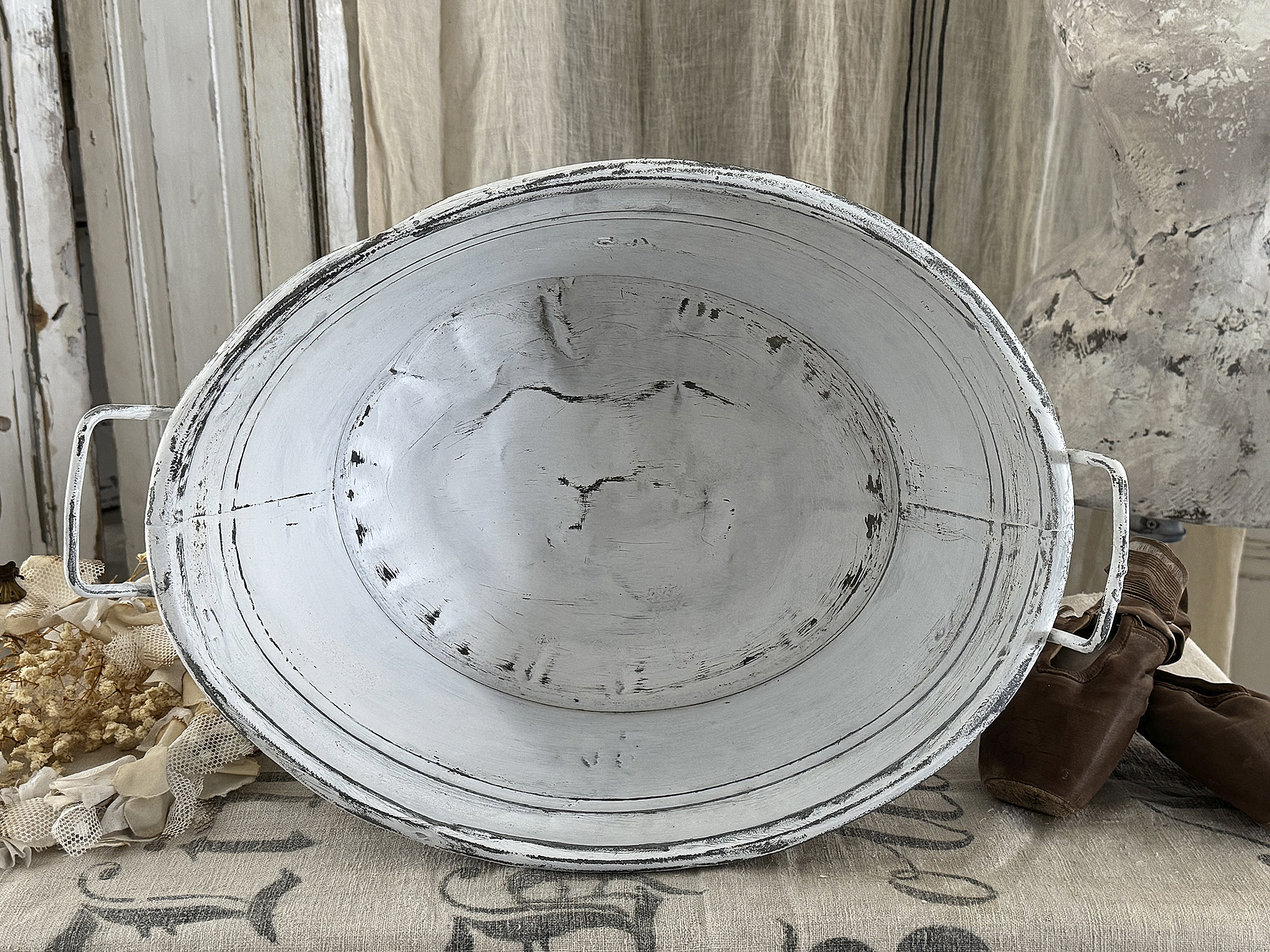 Alte Zinkwanne im weißen Shabby-Look – charmantes Vintage-Unikat***