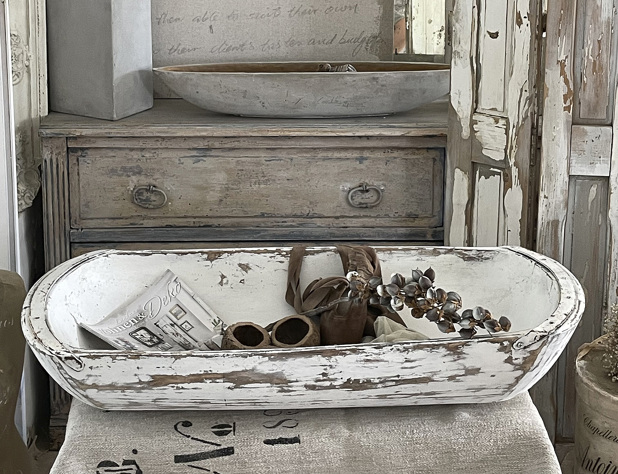 Imposante alte Teigmolle Shabby-weiß*** Imposante alte Teigmolle Shabby-weiß***