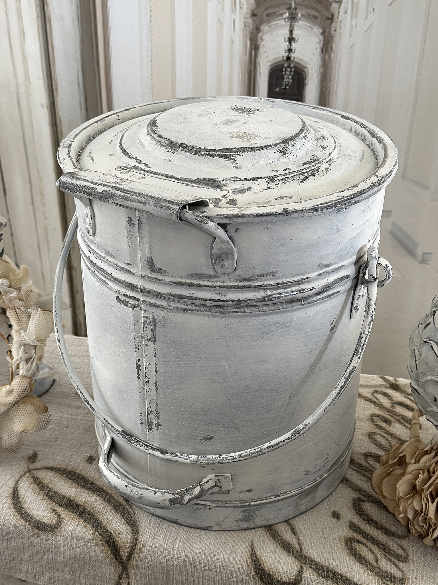 Alter Zinkeimer mit Deckel – 30 Liter Kohleeimer im Shabby Chic***