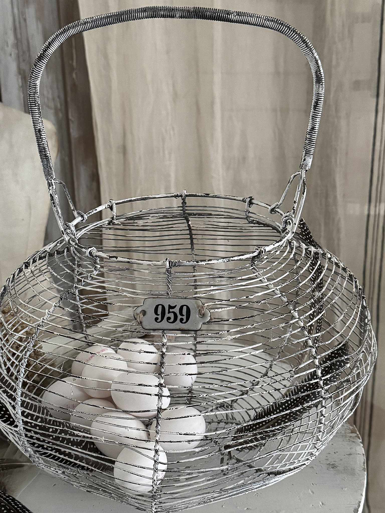 Antiker französischer Eierkorb XL – Vintage-Charme aus Frankreich***