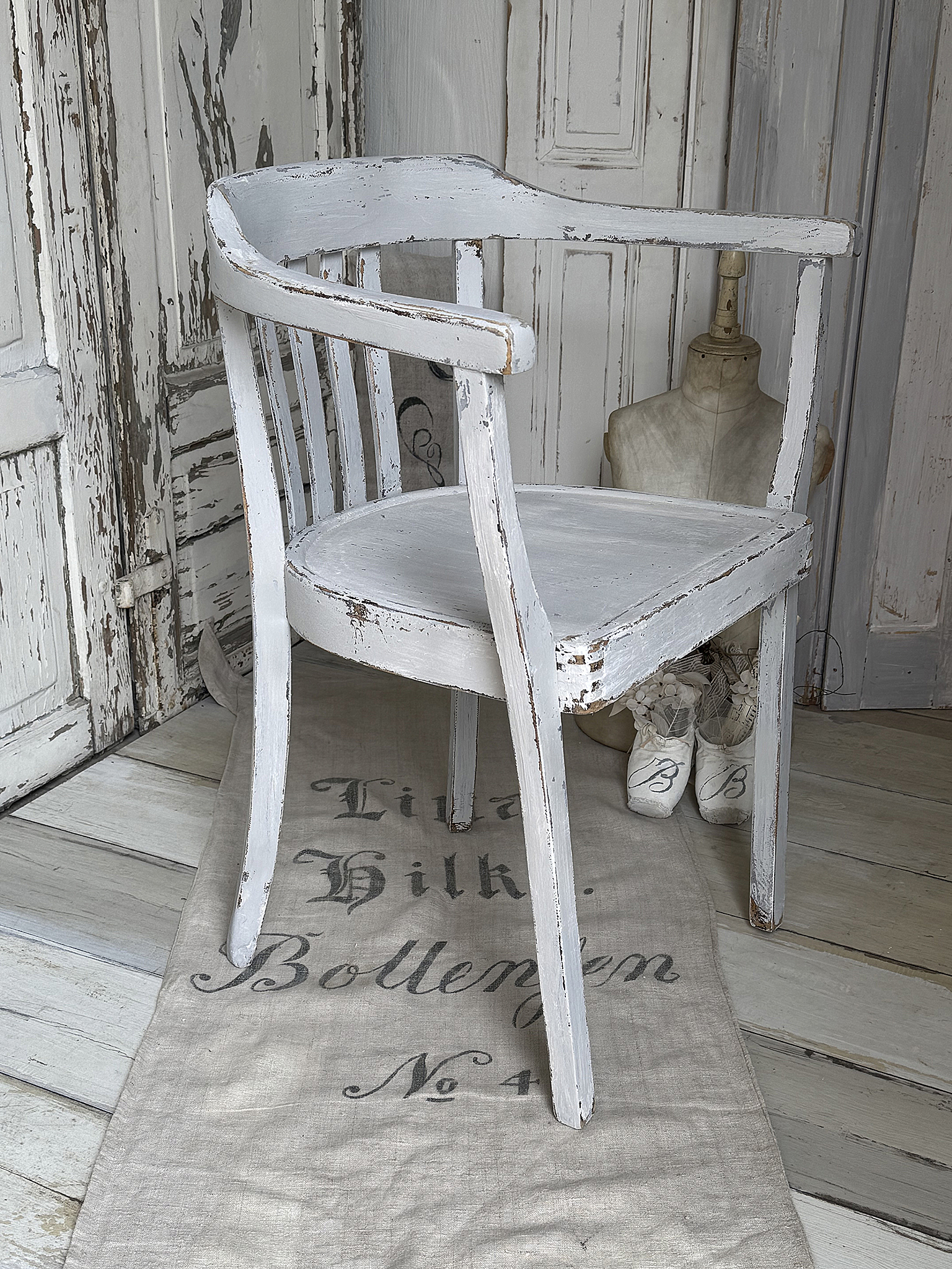 Alter Armlehnenstuhl Bauhaus Vintage/Creme-grau***