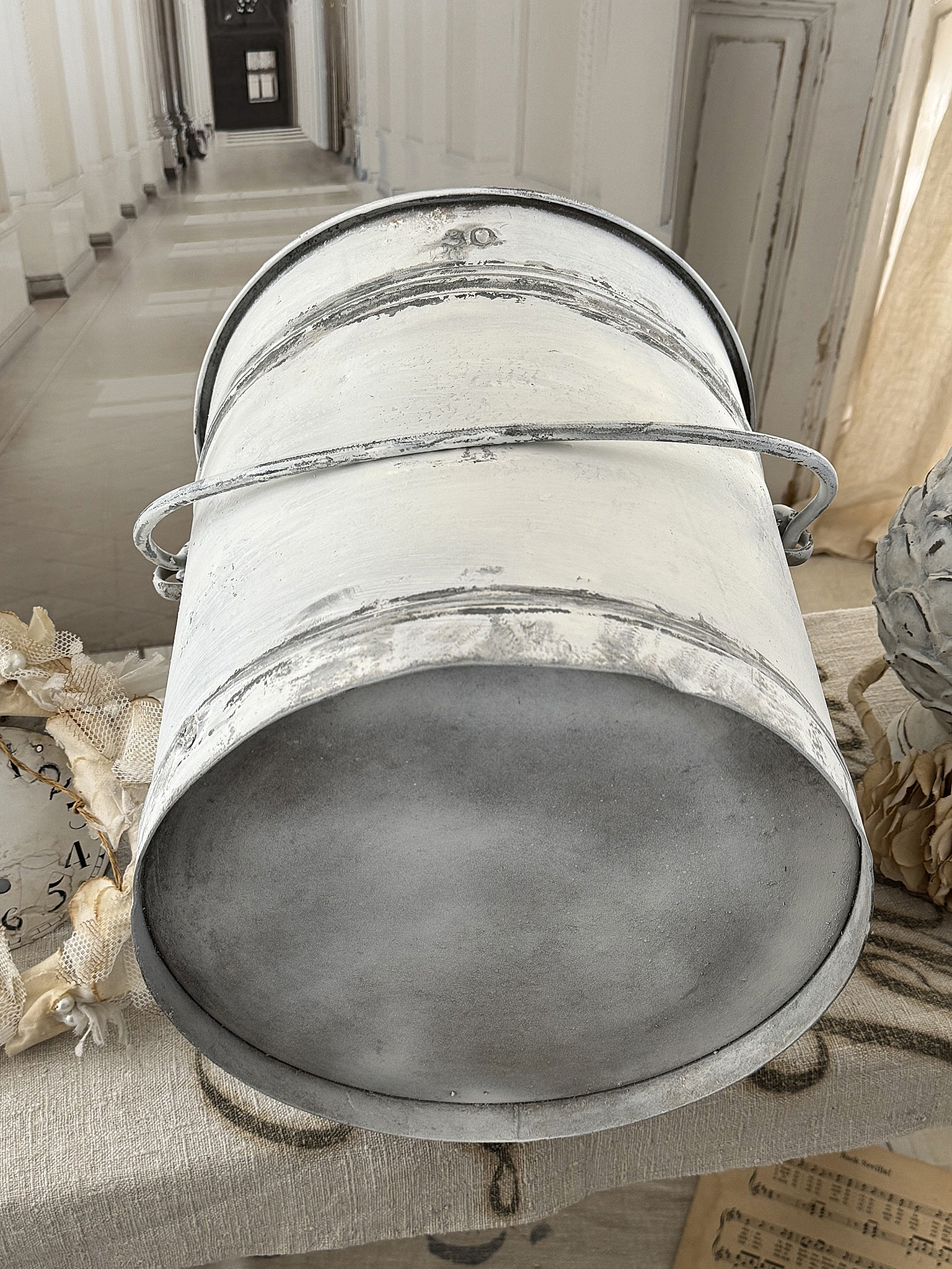 Alter Zinkeimer mit Deckel – 30 Liter Kohleeimer im Shabby Chic***