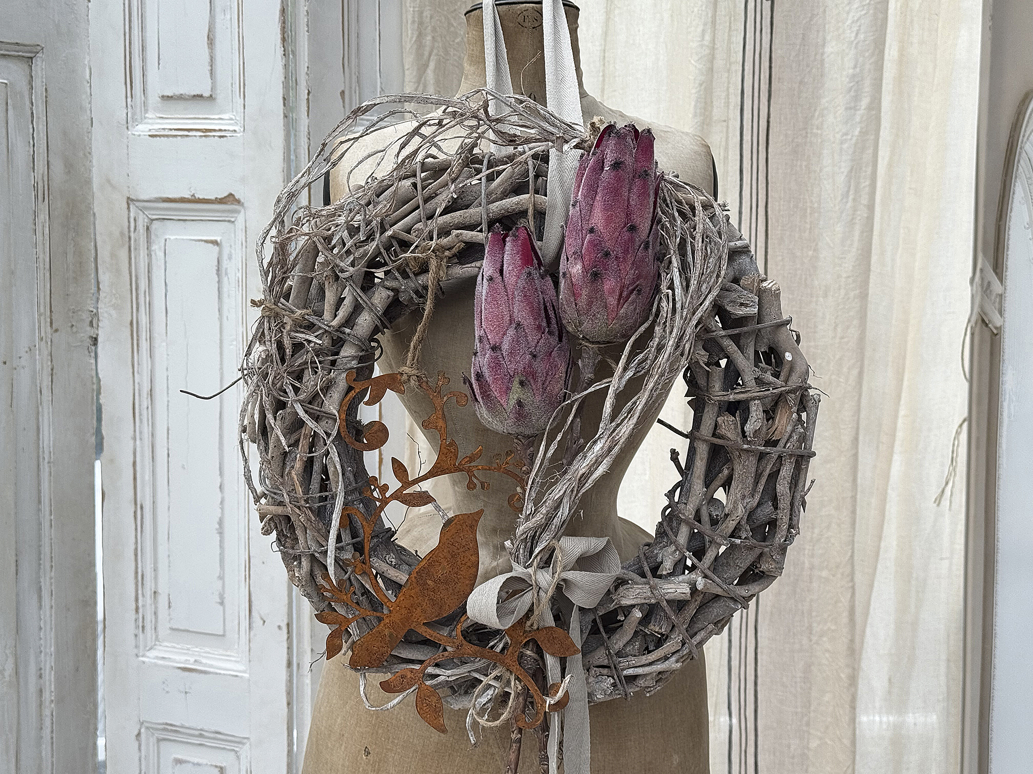 Großer Protea Türkranz – Shabby Chic Deko, Vintage