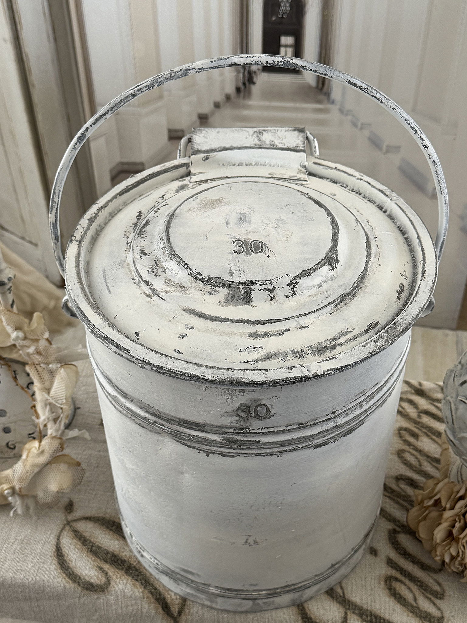 Alter Zinkeimer mit Deckel – 30 Liter Kohleeimer im Shabby Chic***