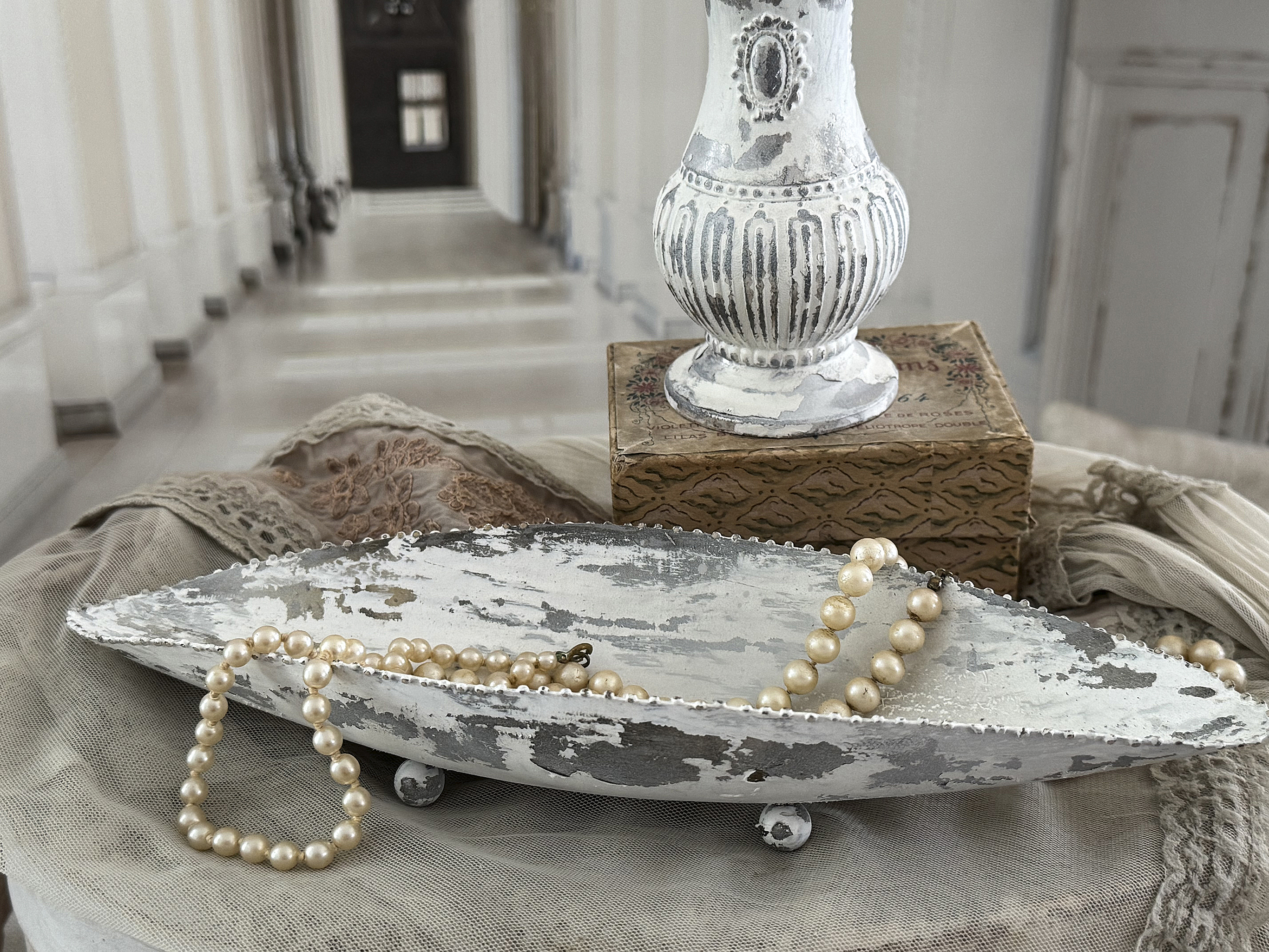 Shabby-Chic-Duo – großer Streuer & Schale in Schiffchenform***