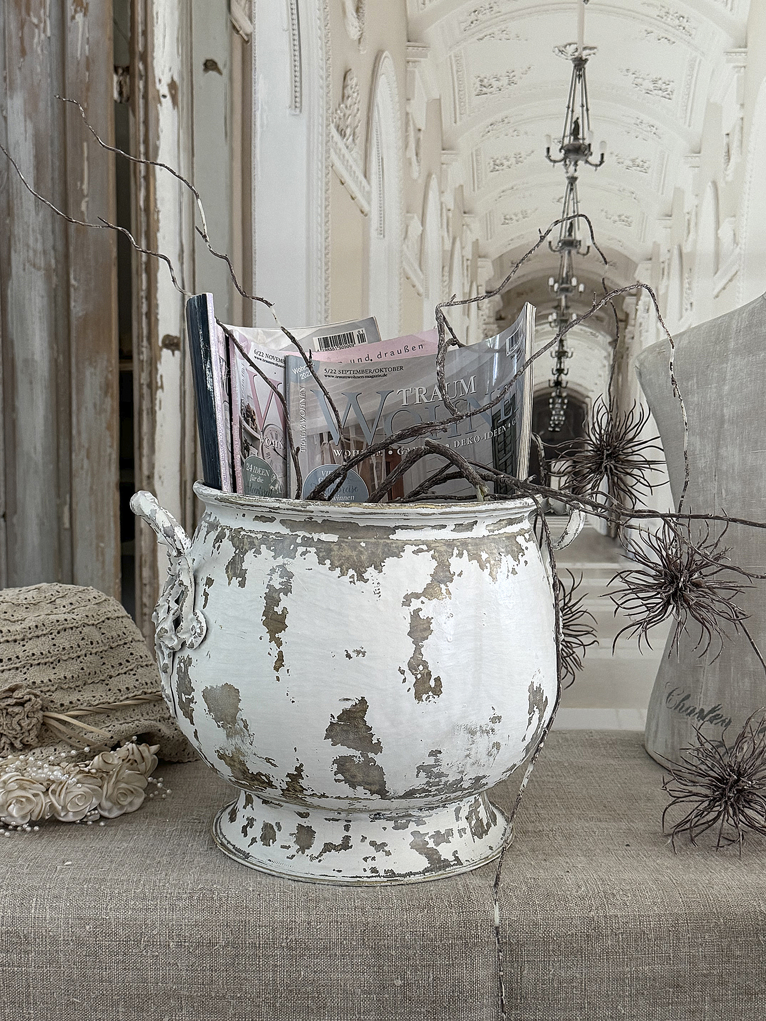 Großer Vintage-Messingtopf im Shabby-chic*** Großer Vintage-Messingtopf im Shabby-chic***