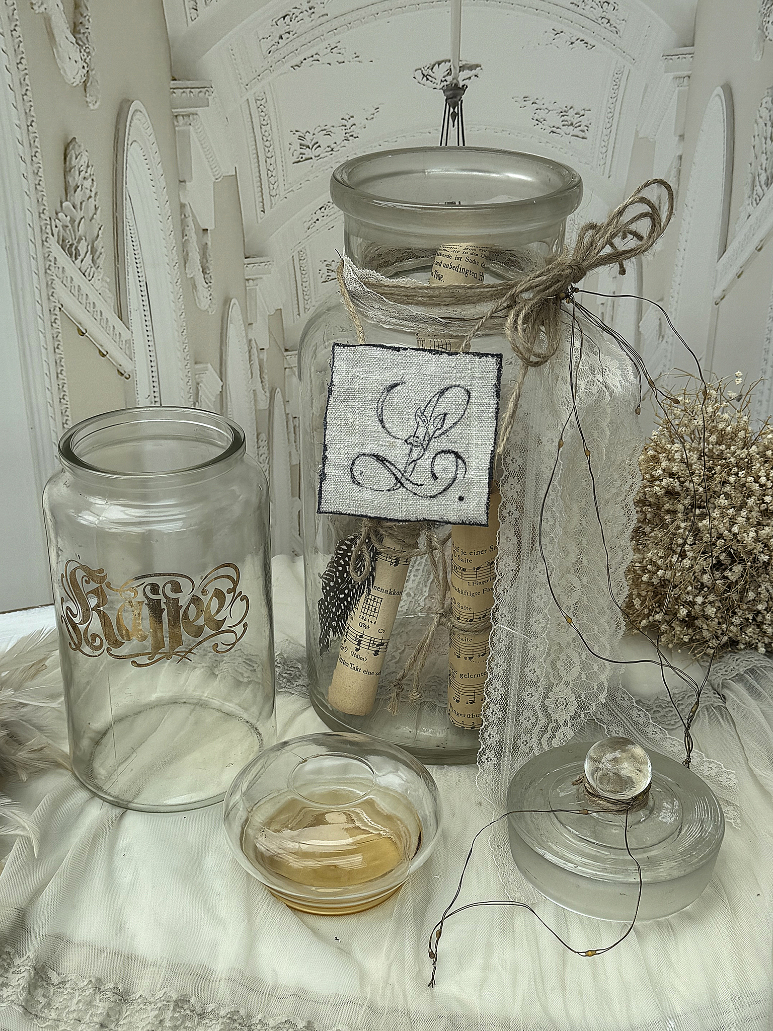 Vintage Duo Kaffeeglas & Bonbonglas – Shabby Chic Vorratsgläser mit Deko***