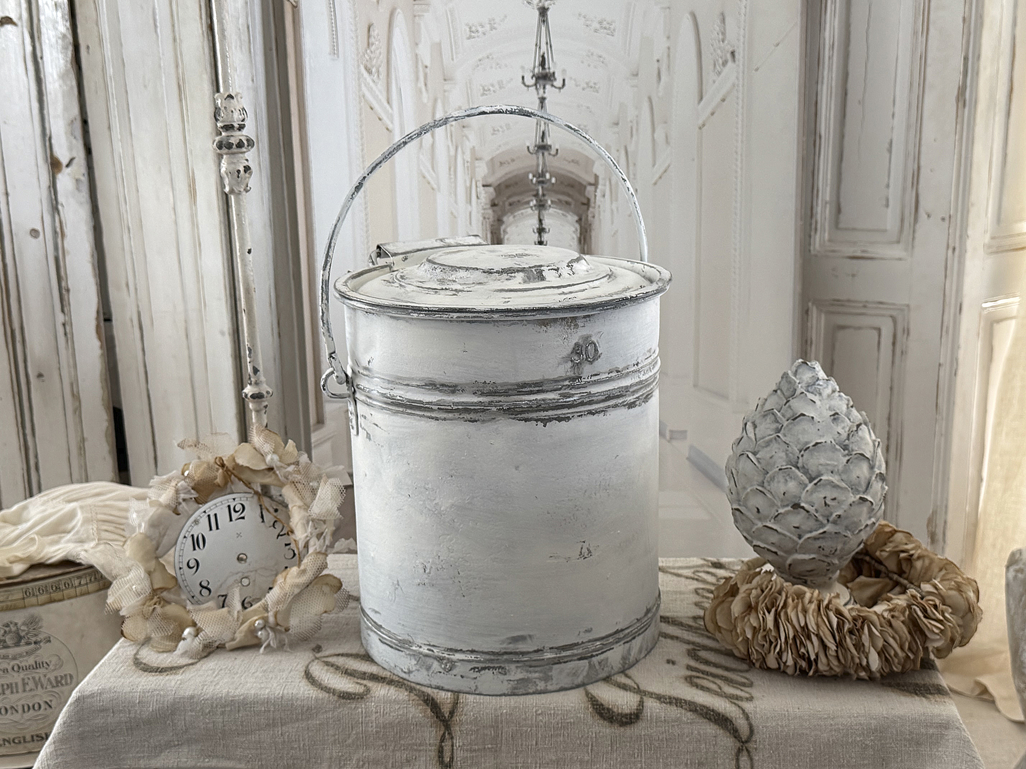 Alter Zinkeimer mit Deckel – 30 Liter Kohleeimer im Shabby Chic***