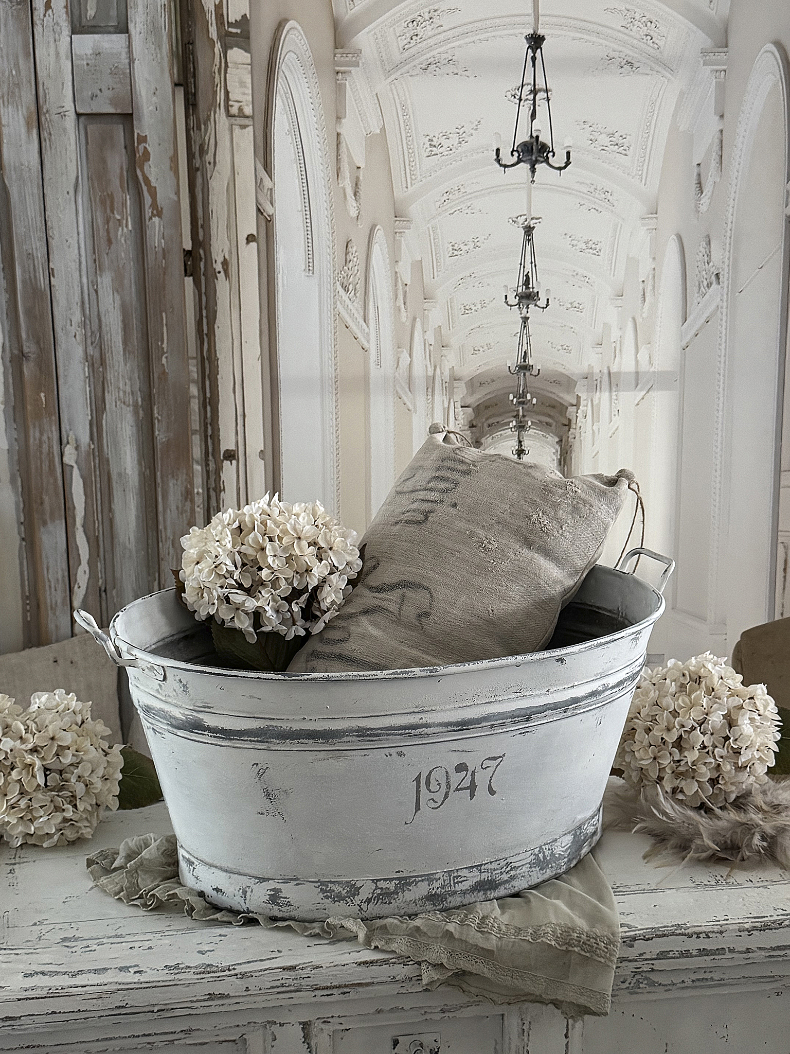 Alte Shabby-Zinkwanne 1947***