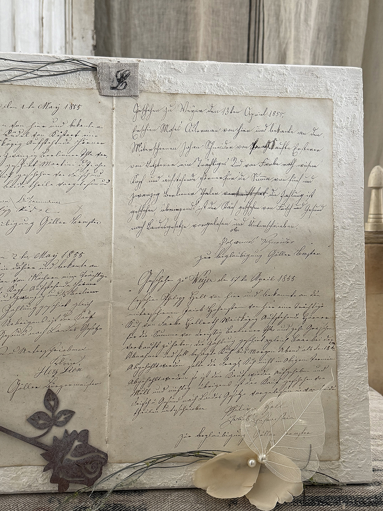Außergewöhnliches Vintage-Bild mit antikem Dokument von 1855 – einzigartiges Dekorations-Unikat***