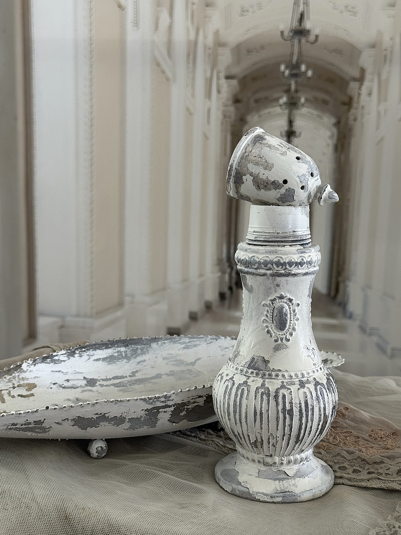 Shabby-Chic-Duo – großer Streuer & Schale in Schiffchenform***