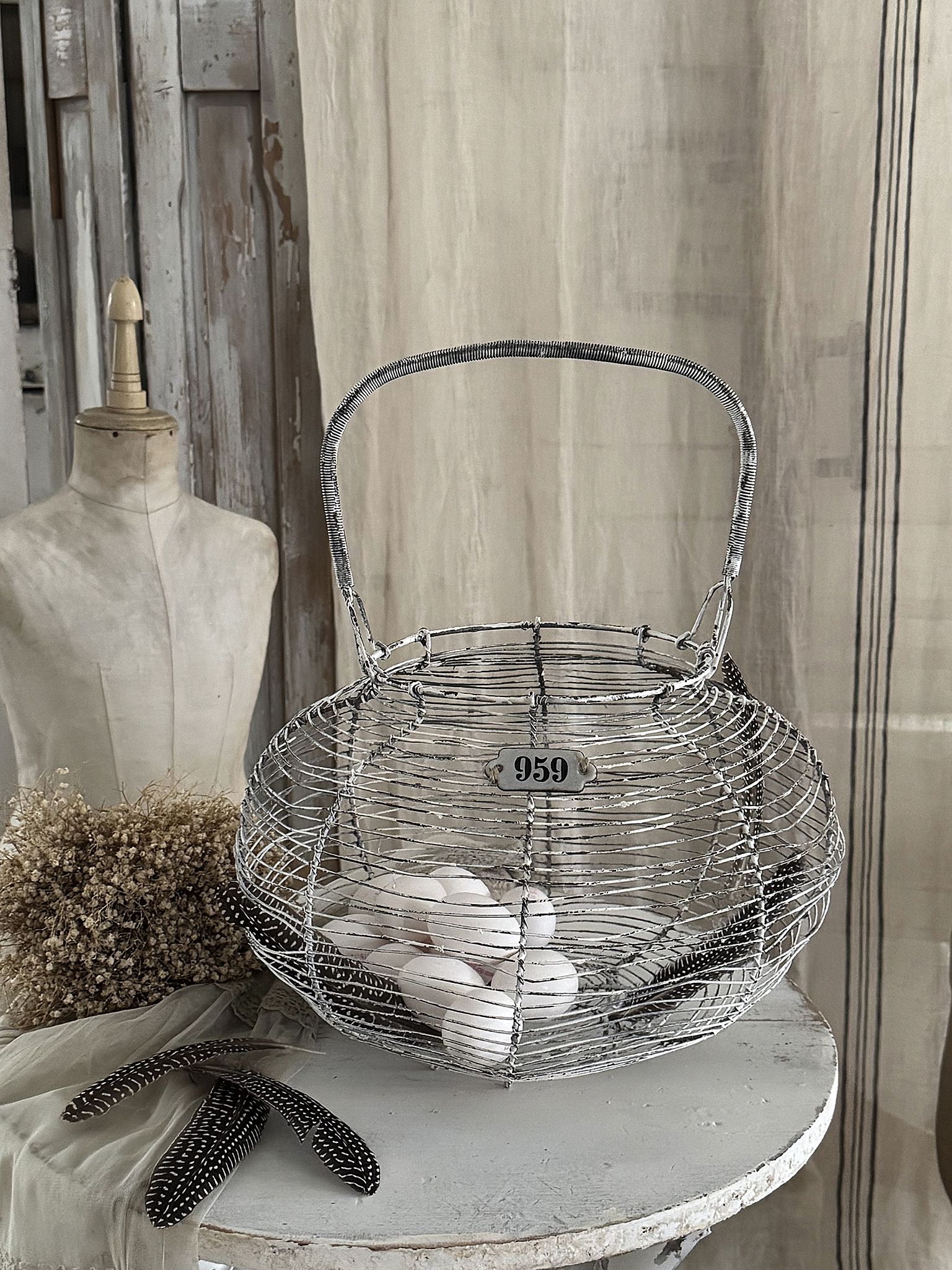 Antiker französischer Eierkorb XL – Vintage-Charme aus Frankreich***