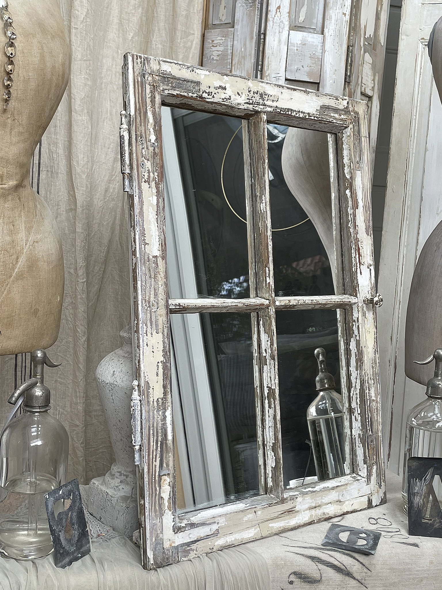 Brocante antikes Sprossen/Spiegelfenster***