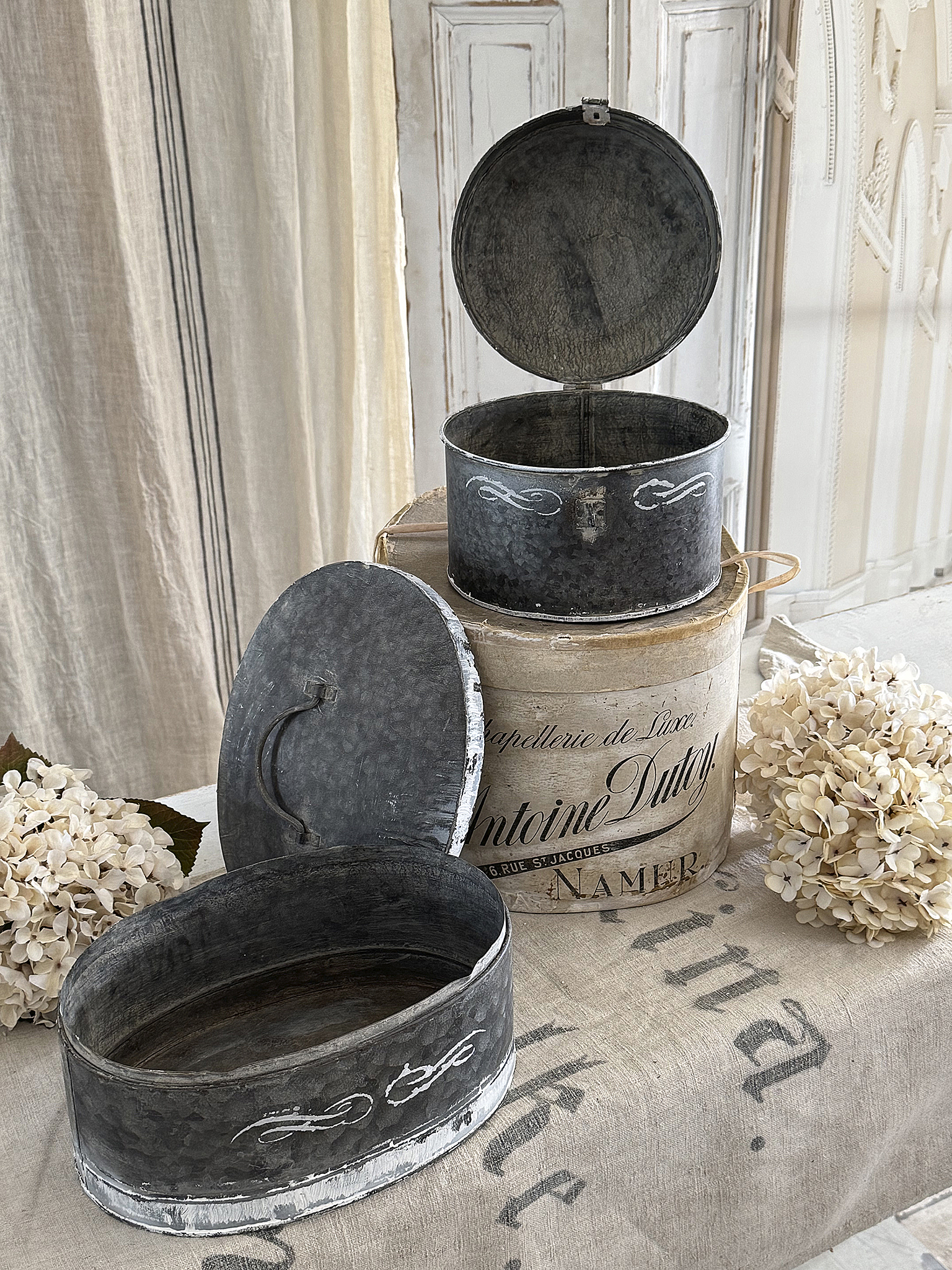  Altes Dosen-Duo aus Zink im Vintage-Stil***