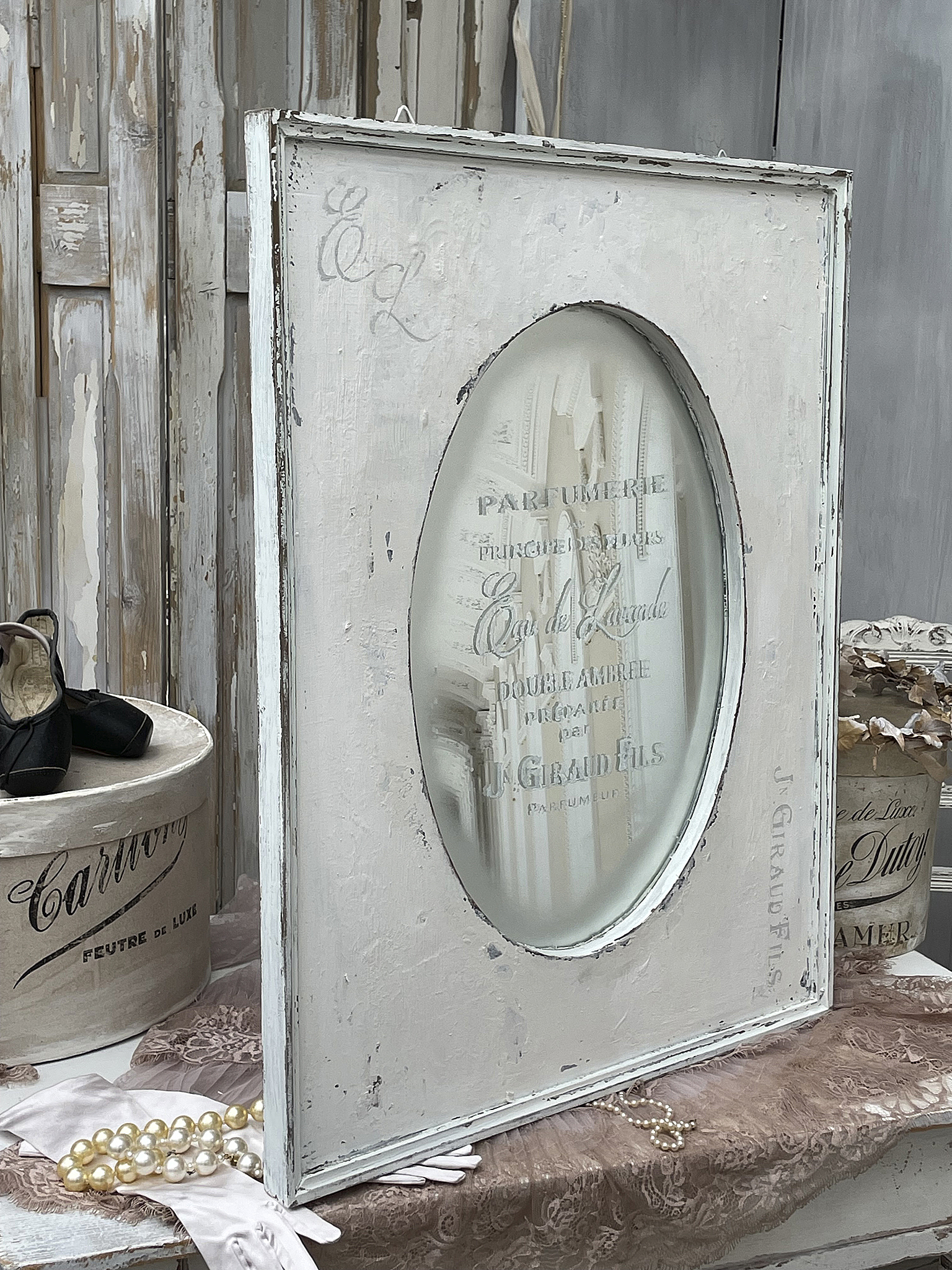 Antiker ovaler Holz-Spiegel/ Bild***