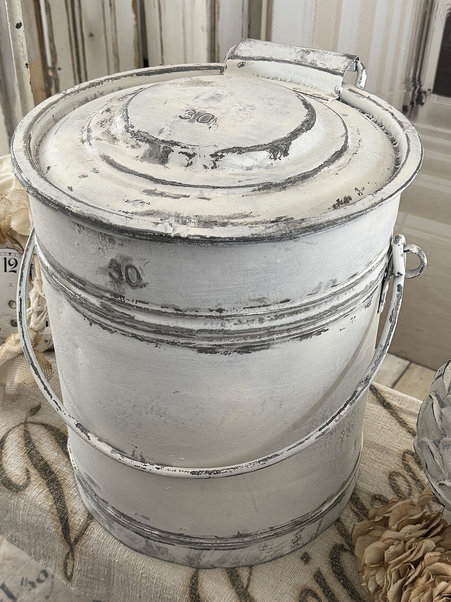 Alter Zinkeimer mit Deckel – 30 Liter Kohleeimer im Shabby Chic***