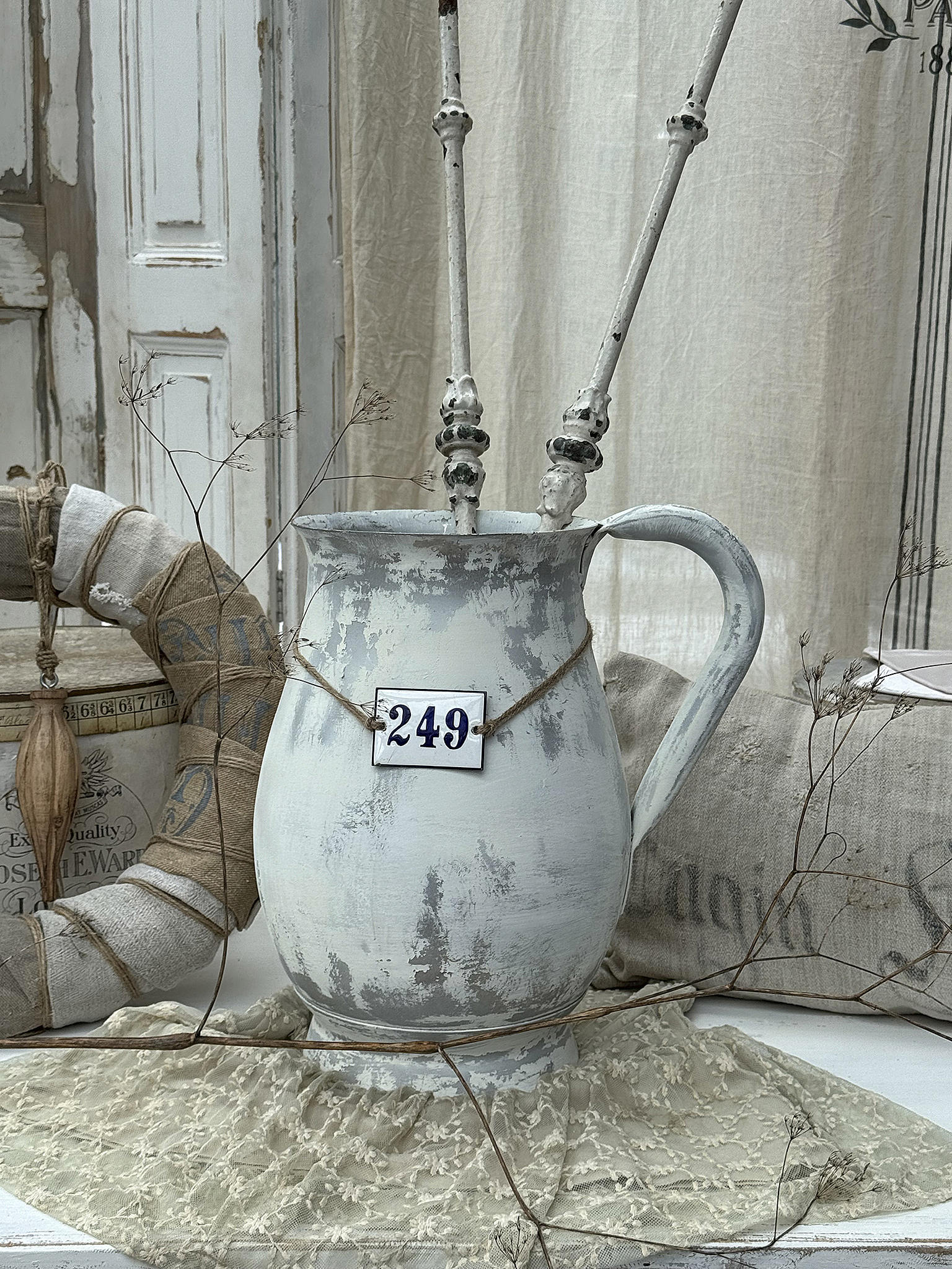 Alte große Zinkblechkanne mit Emailleschild – Vintage*** Alte große Zinkblechkanne mit Emailleschild – Vintage***