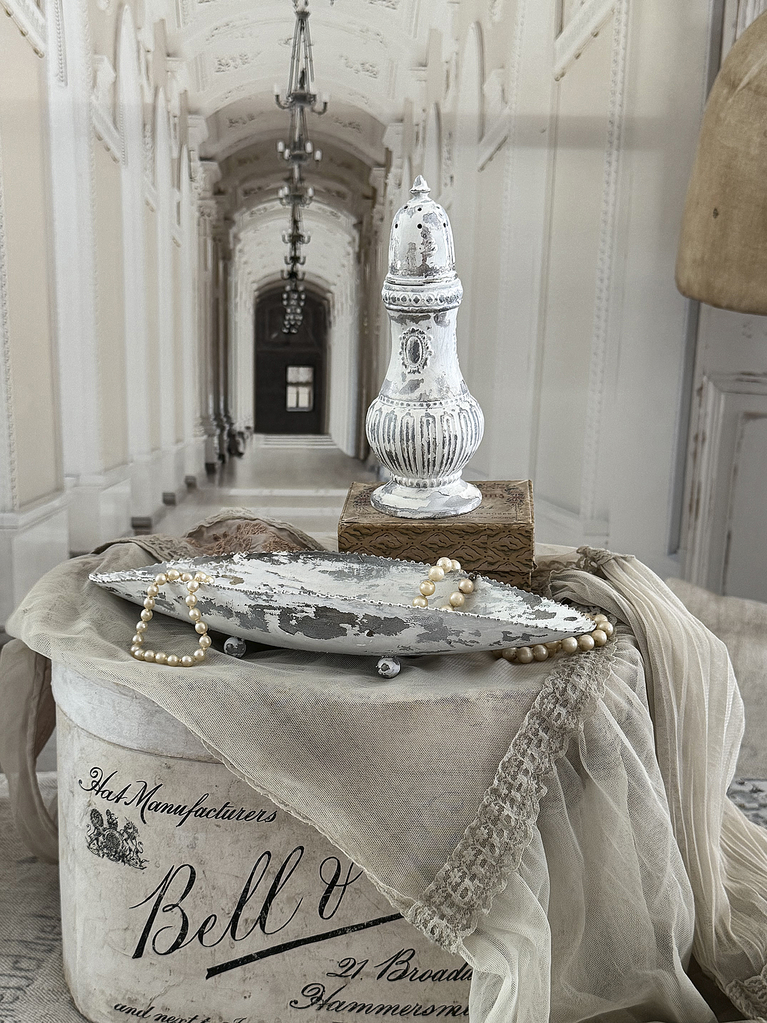 Shabby-Chic-Duo – großer Streuer & Schale in Schiffchenform***