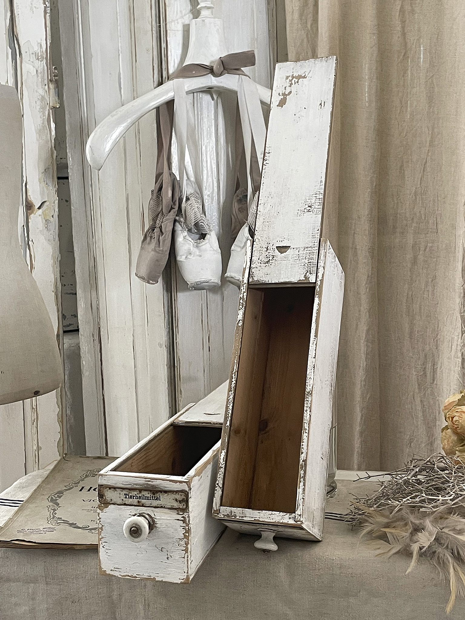 Duo alte Apothekerschubladen mit Schiebedeckel***