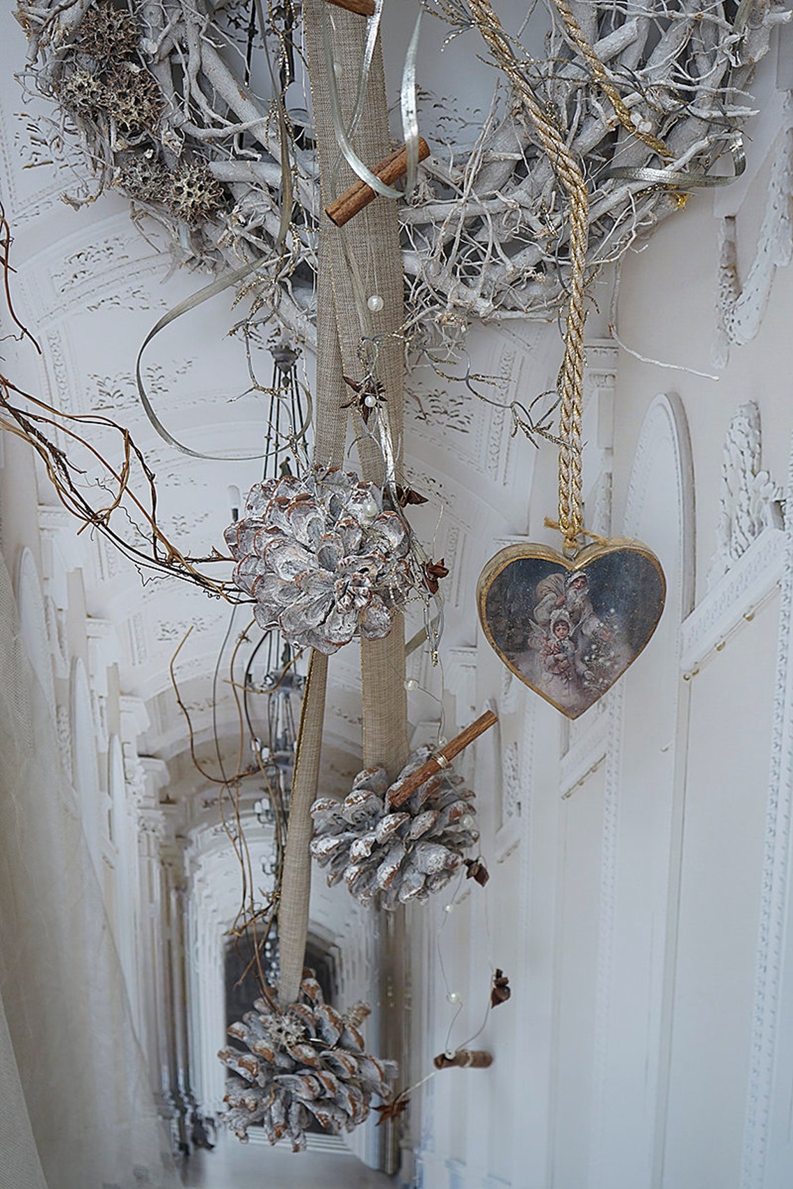 Großer Hängekranz "white christmas" shabby-chic