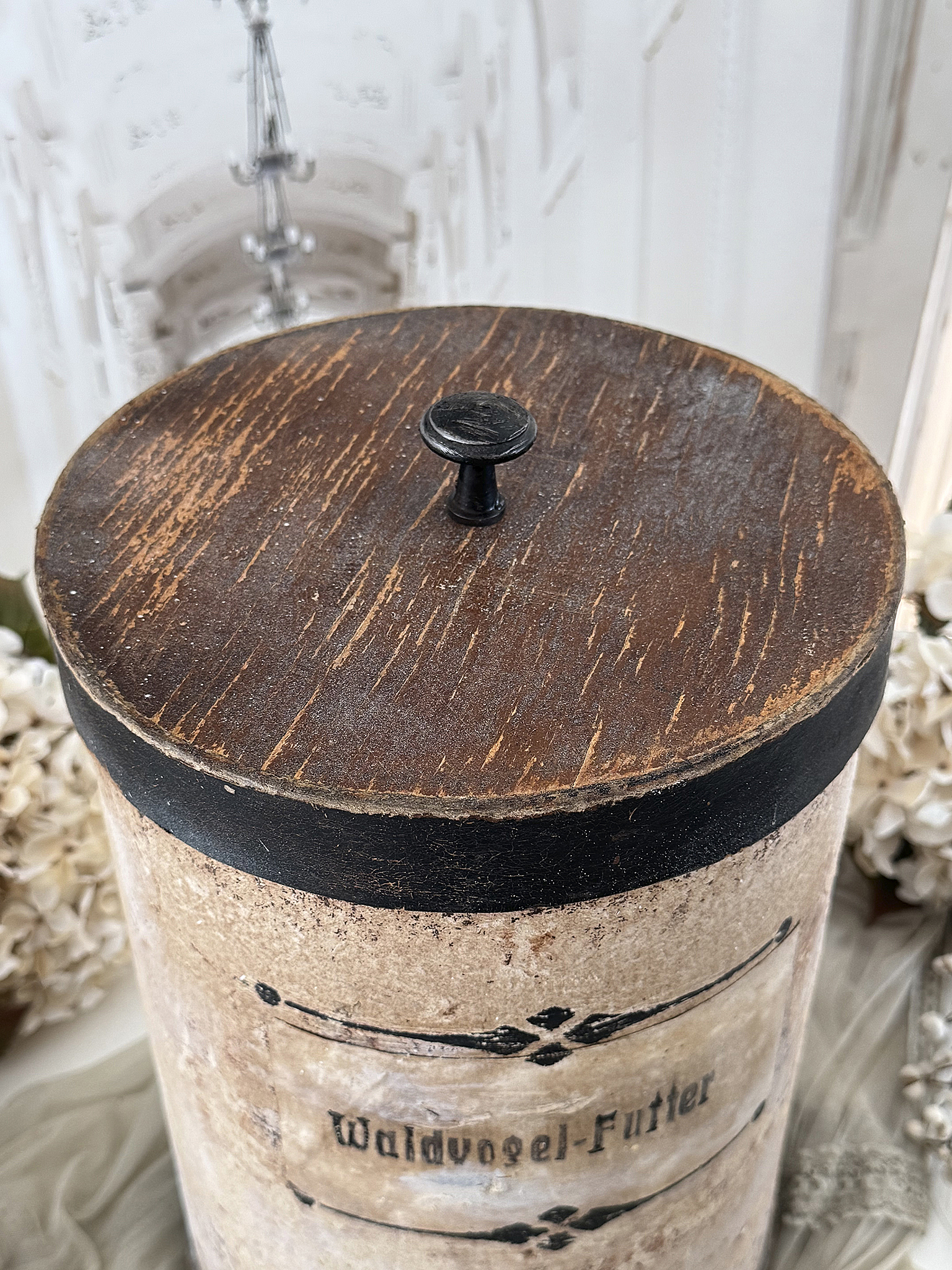 Antike Apothekerdose Waldvogelfutter Vintage Apothekendose mit Originalschild***