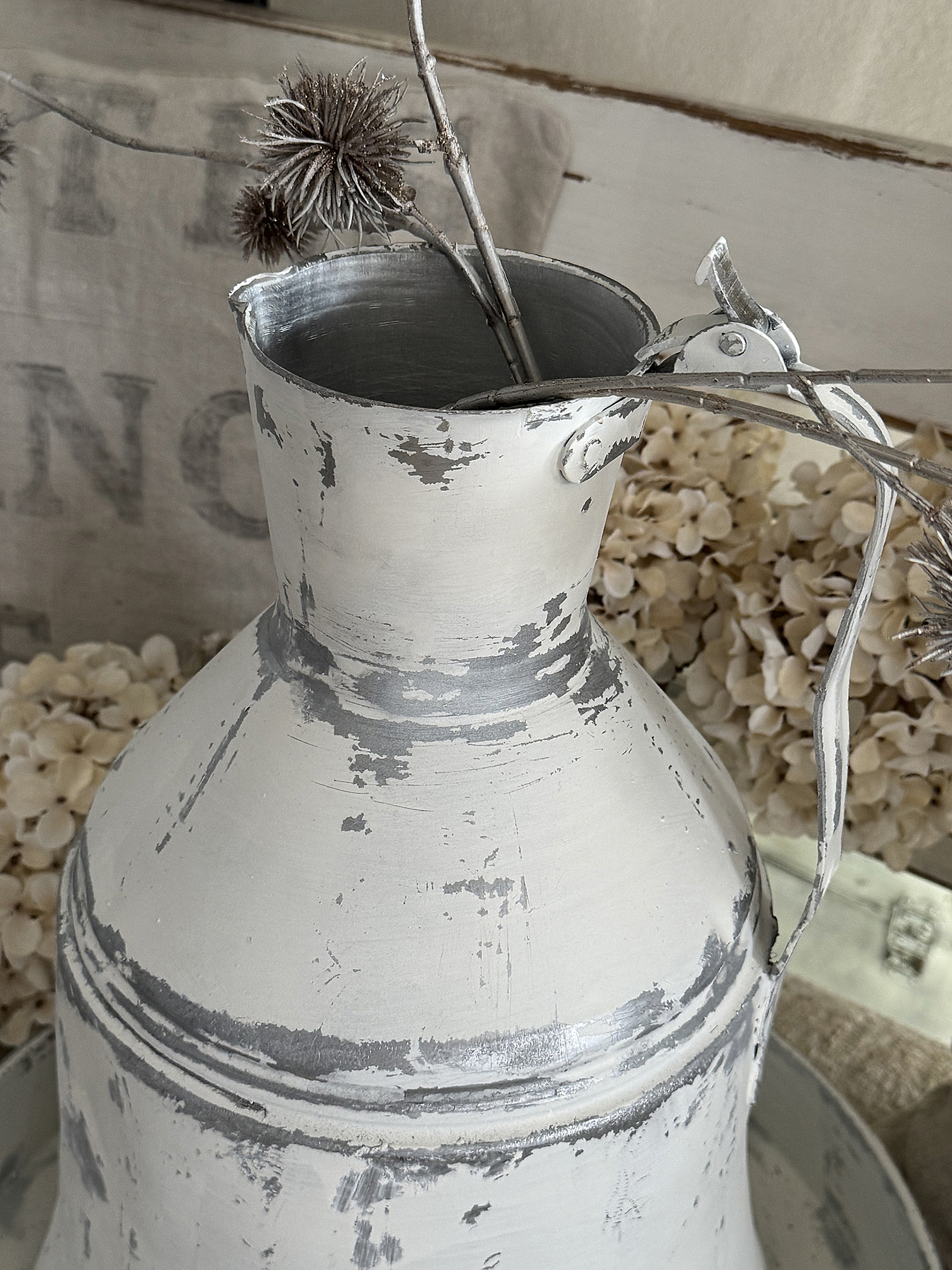 Alte Zinkblechkanne mit Unterschale – ein charmantes Vintage-Duo im Shabbykleid***