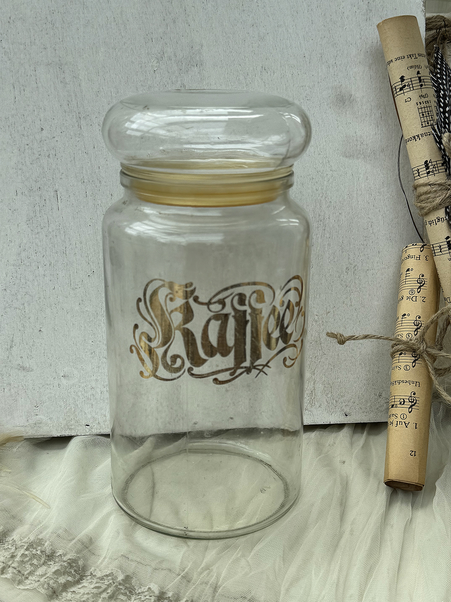 Vintage Duo Kaffeeglas & Bonbonglas – Shabby Chic Vorratsgläser mit Deko***