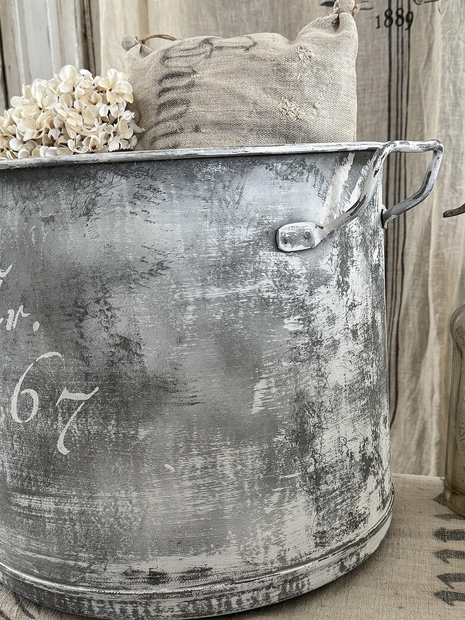 Alter großer Zinktopf – 38 Liter im charmanten Vintage-Look***