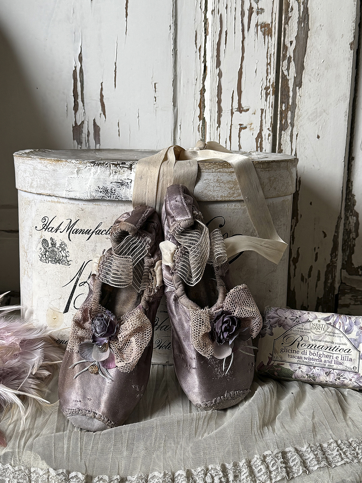 Alte Ballettspitzenschuhe im Malveton- Getanzte Erinnerung 2***