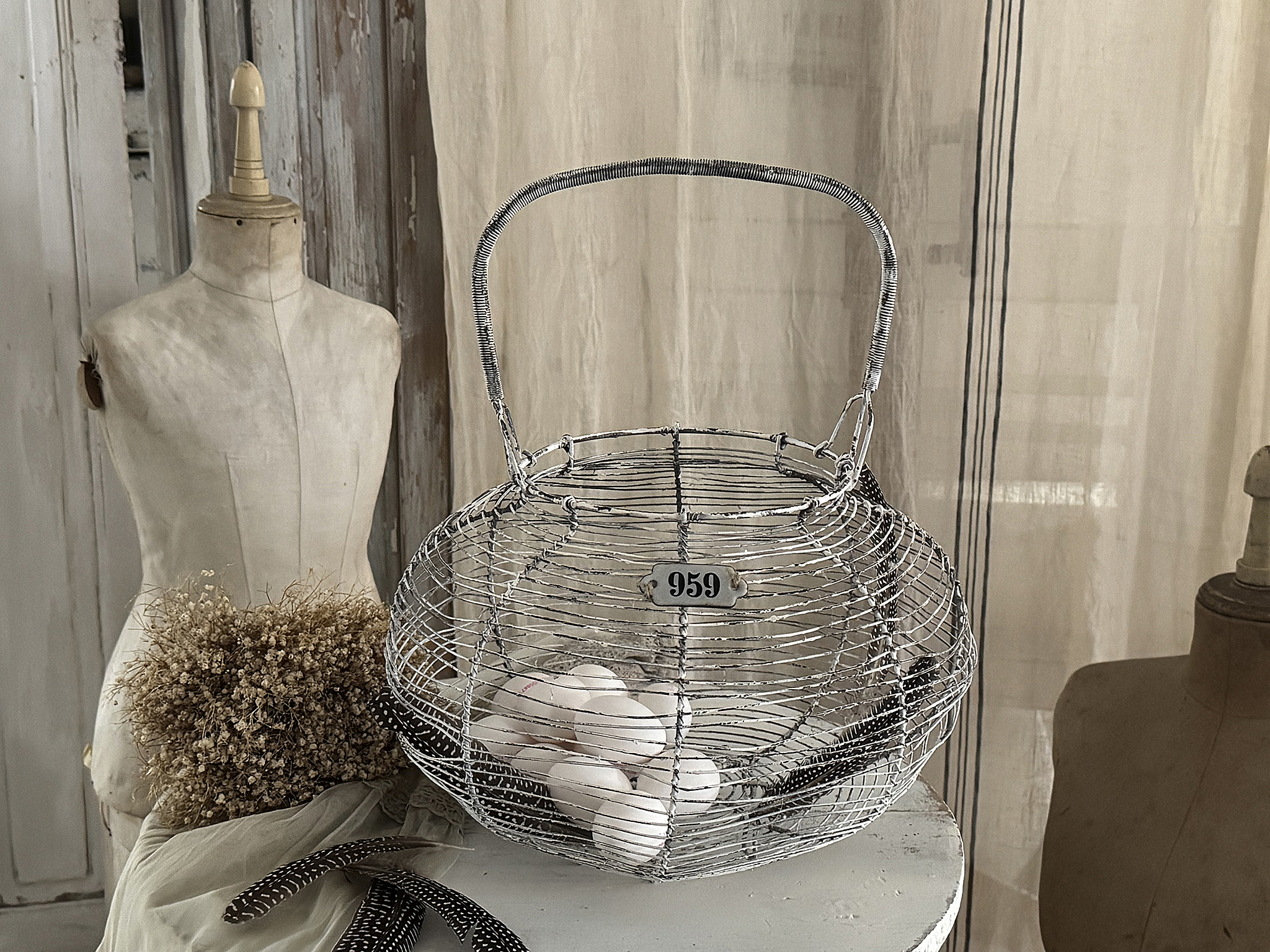 Antiker französischer Eierkorb XL – Vintage-Charme aus Frankreich***