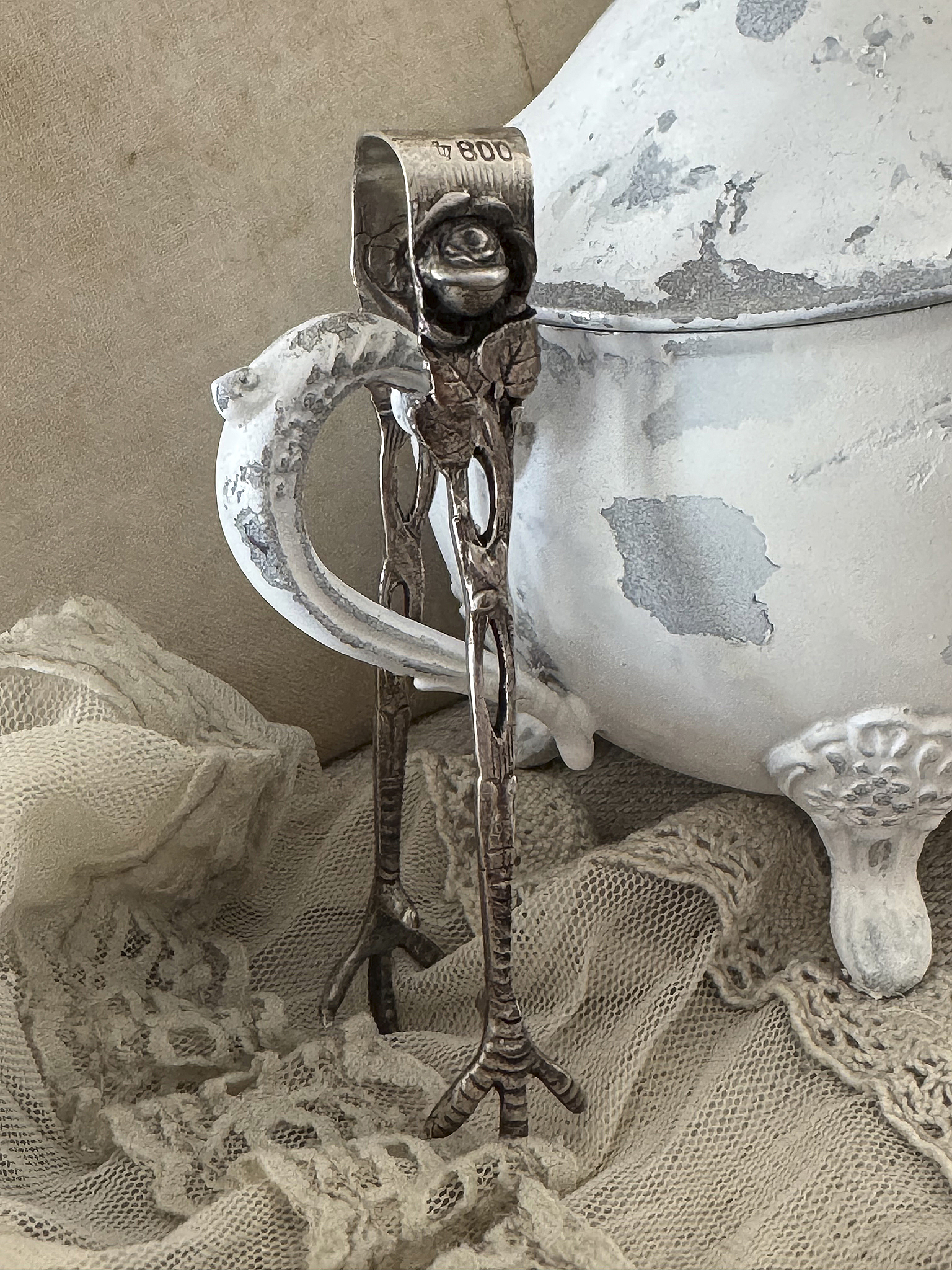  Zuckerzange 800er Silber mit Hildesheimer Rose***