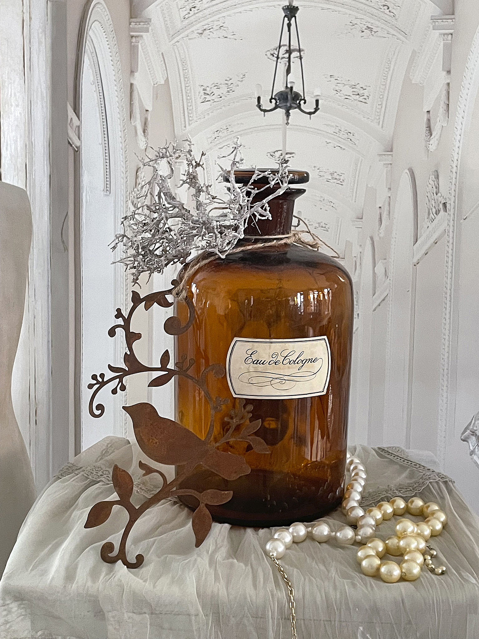 Brocante große Apothekerflasche mit Gehänge *** Brocante große Apothekerflasche mit Gehänge ***