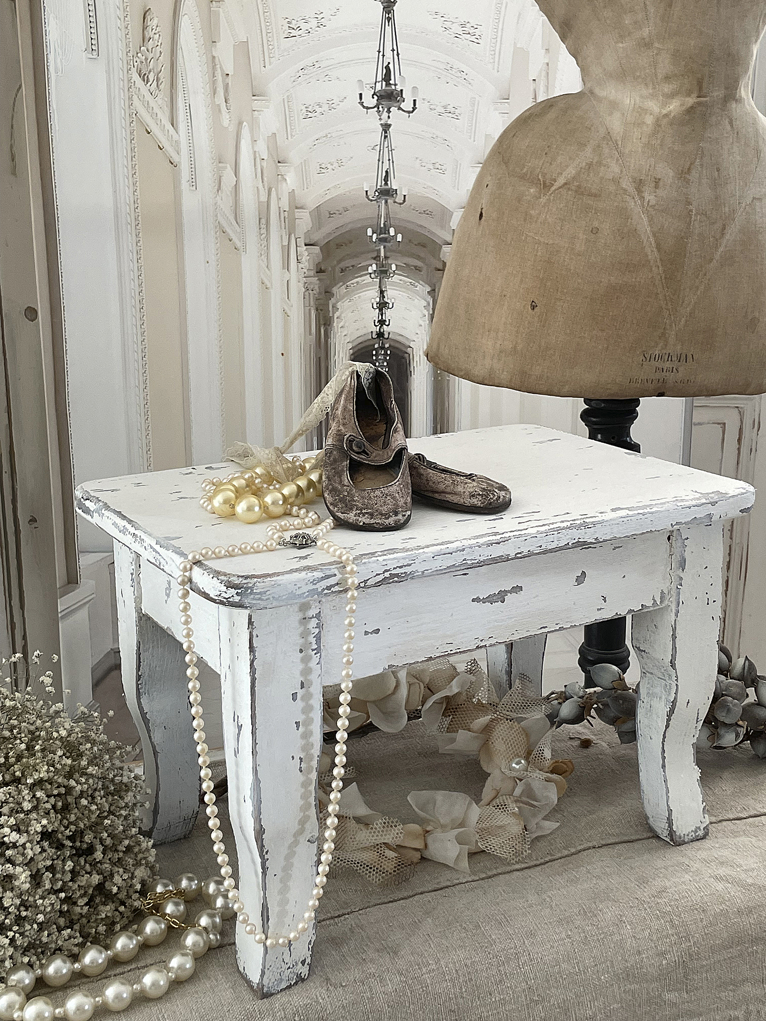 Großes Fußbänkchen Biedermeier*** Großes Fußbänkchen Biedermeier***
