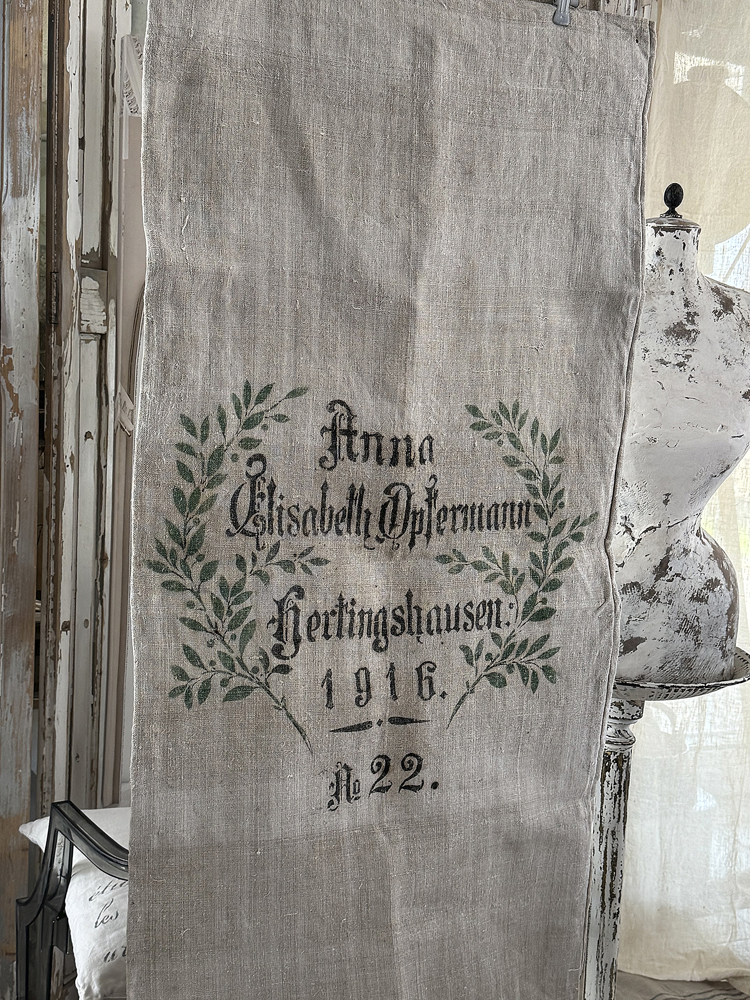 Großer antiker Mehlsack von 1916 mit Originaldruck & Lorbeerkranz***