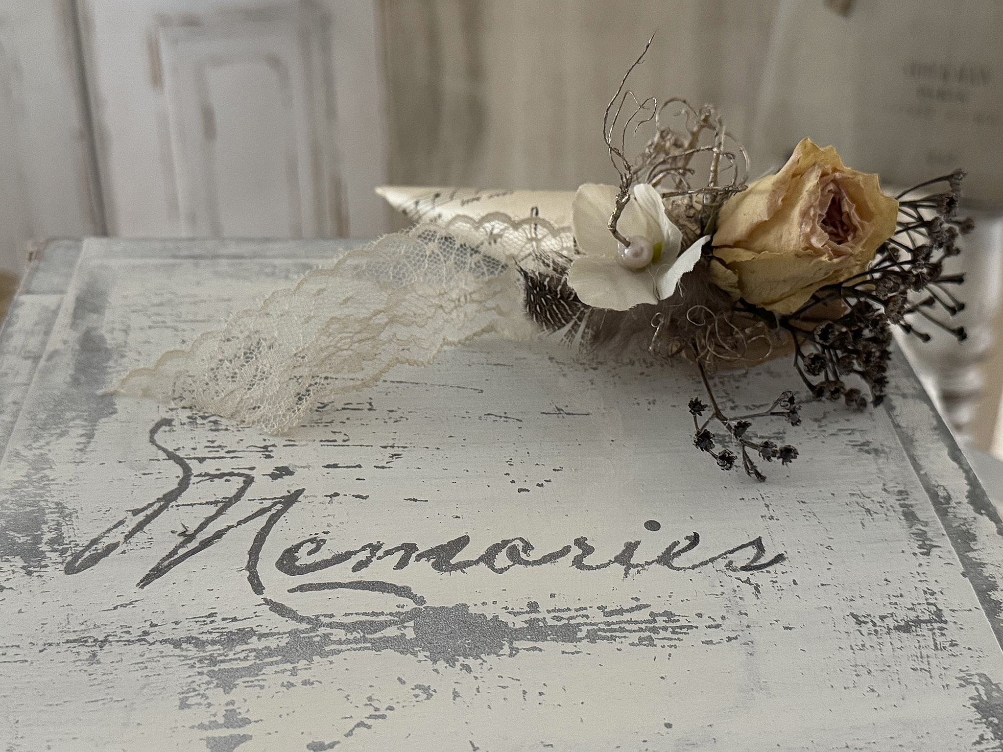 Alte Schatulle Memories mit zarter Deko***