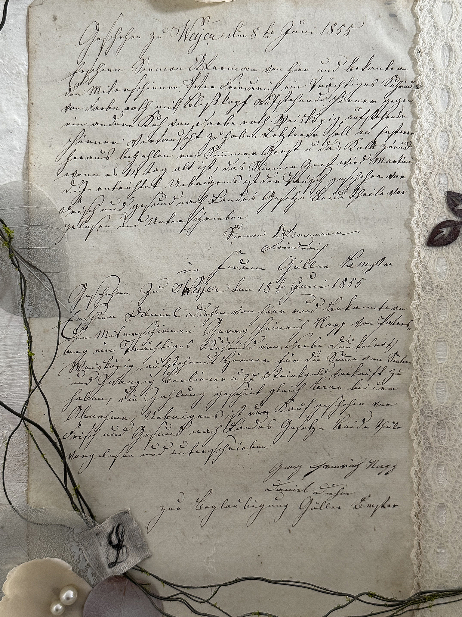 Nostalgisches Unikat mit antikem Dokument von 1855 – zauberhafte Wanddekoration mit Geschichte***
