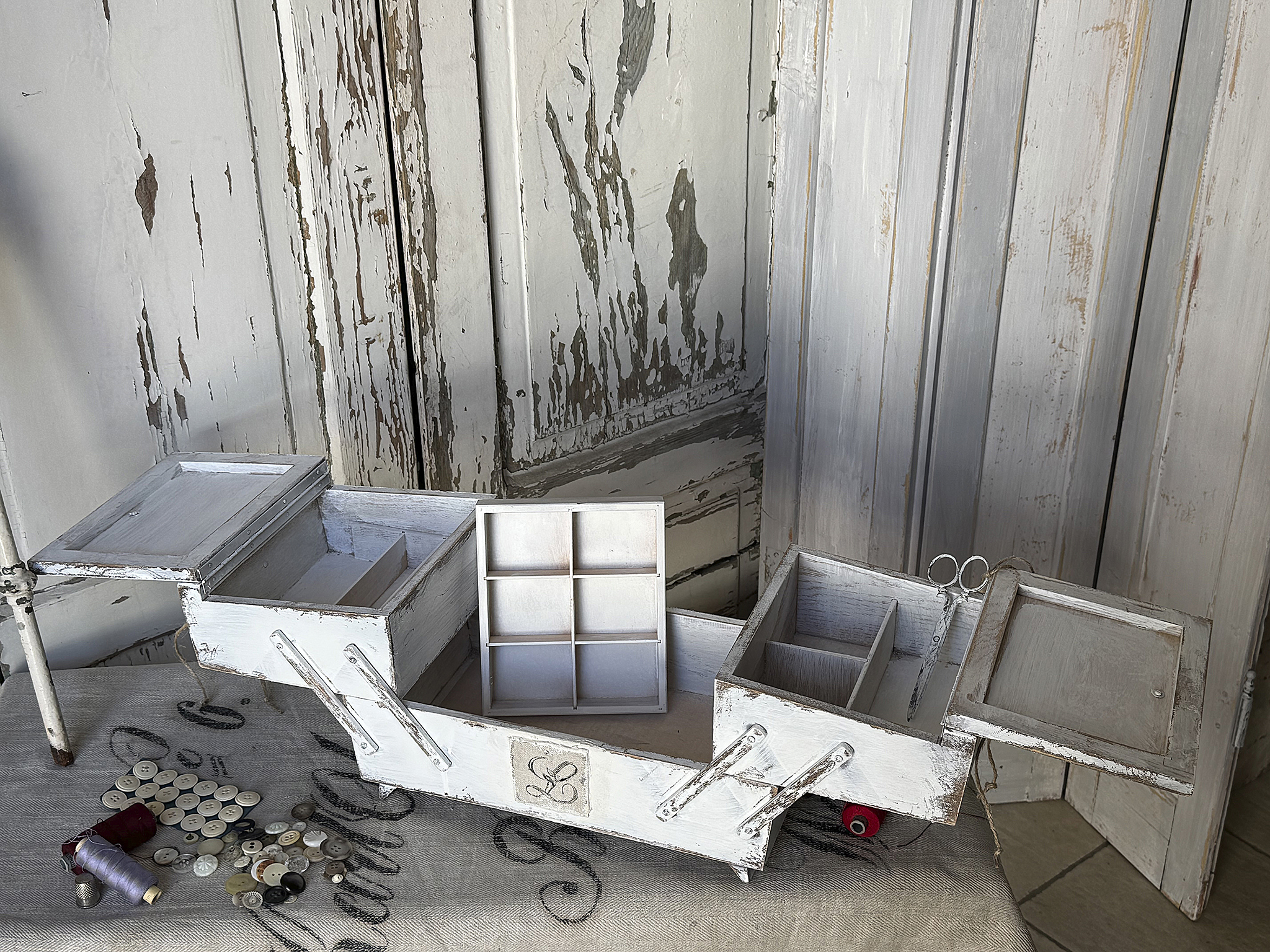 Wundervoller alter Nähkasten/ Ziehharmonika-Kasten***