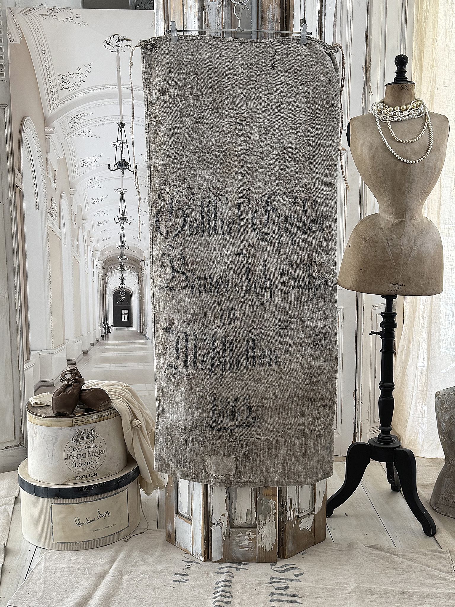 Historischer Mehlsack von 1865 – Originaler antiker Leinensack mit großer Beschriftung