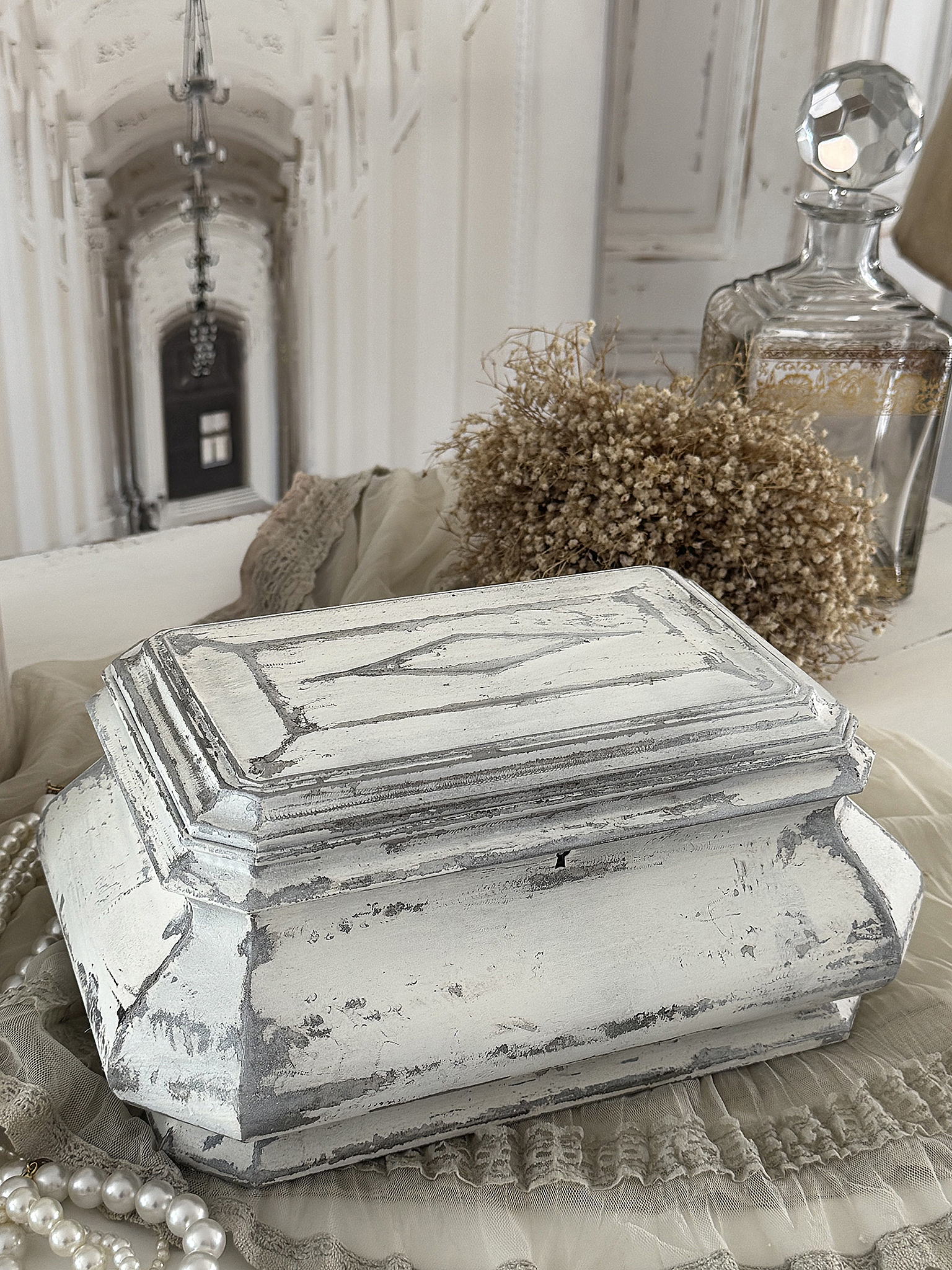 Antike Schmuckschatulle mit Spiegel – im Shabby Chic***