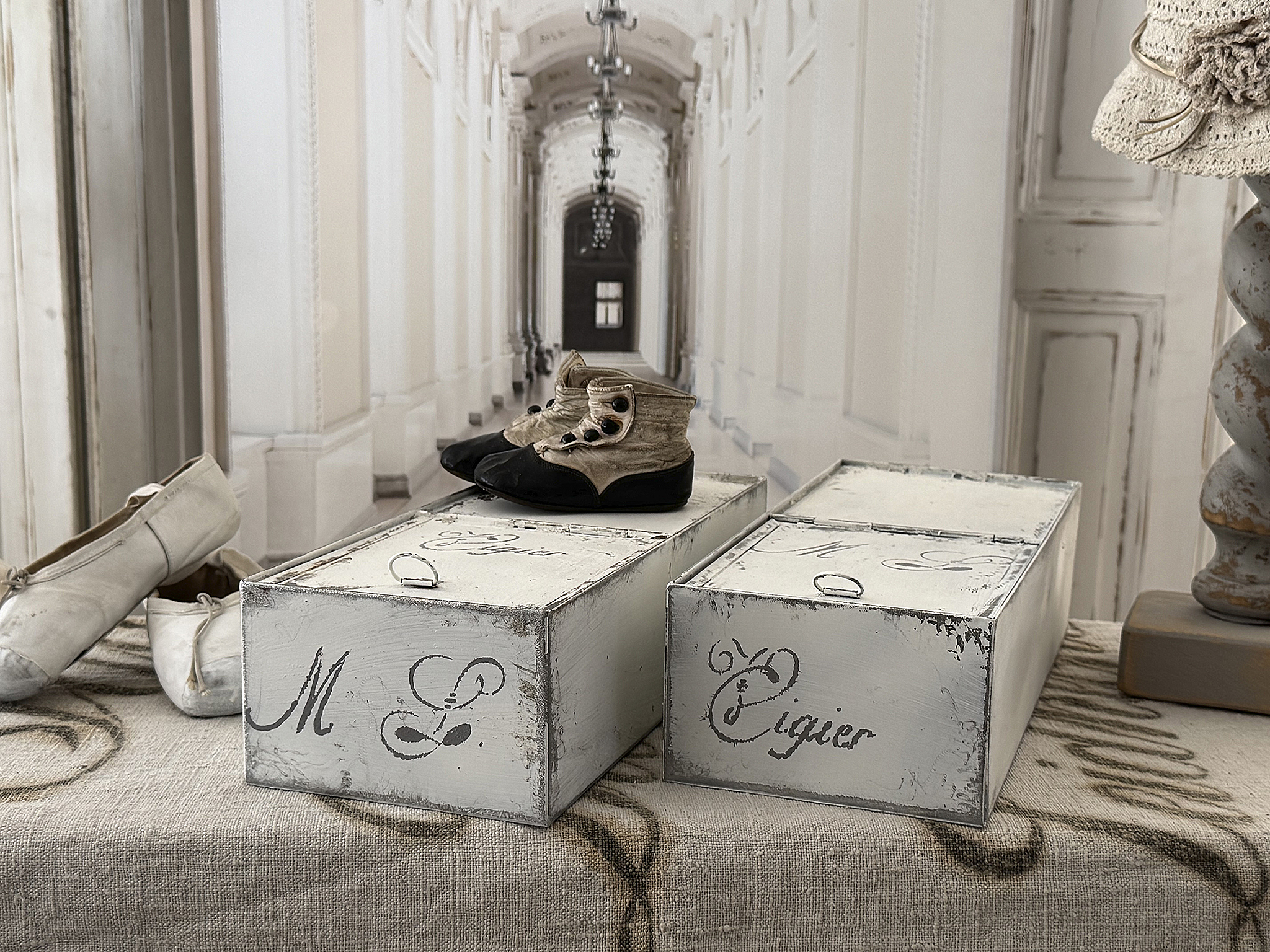 Altes Vintage-Zinkblechkisten-Duo – französischer Shabby Chic***