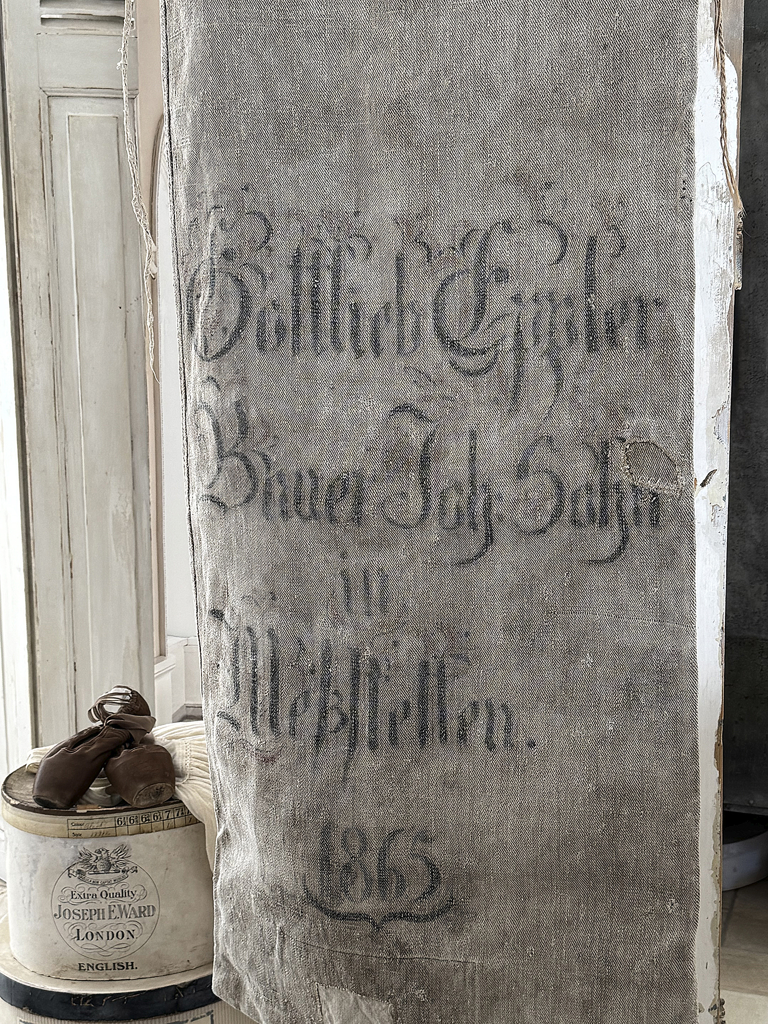 Historischer Mehlsack von 1865 – Originaler antiker Leinensack mit großer Beschriftung