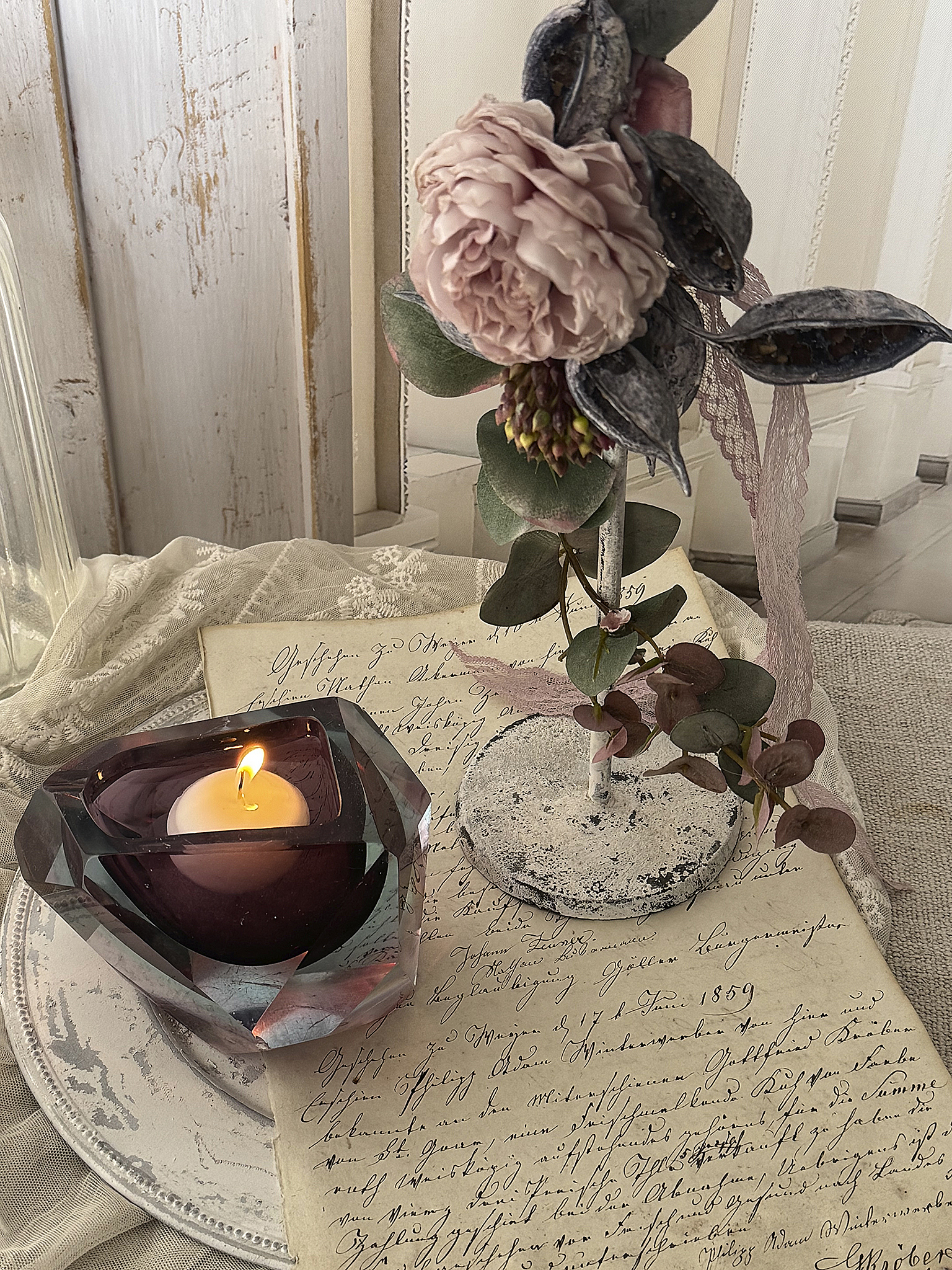 Kerzenarrangement „Nostalgie“ – Romantik in sanften Beerentönen***