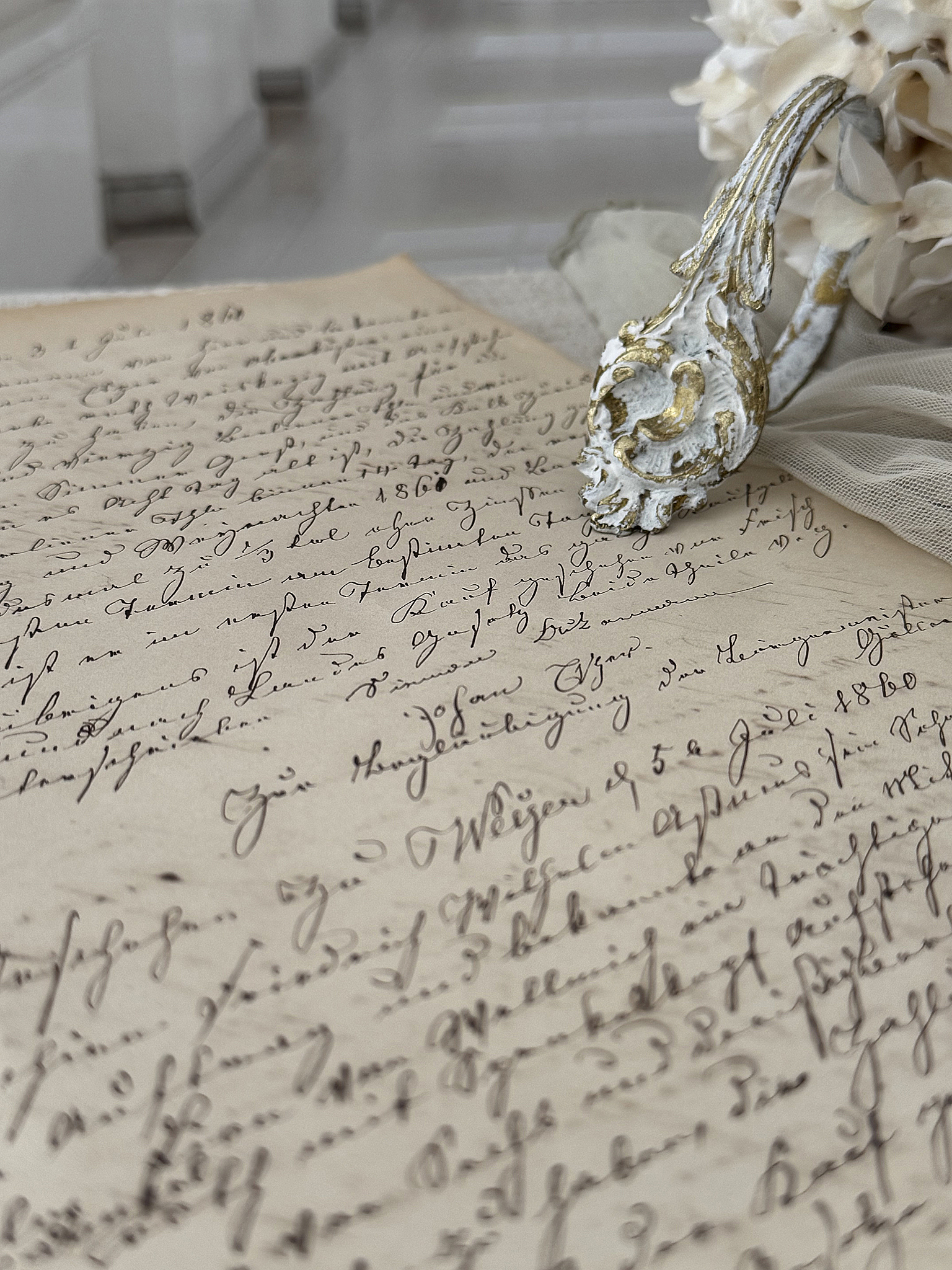 Antike Gardinenringe mit historischem Dokument – außergewöhnliche Shabby-Dekoration mit Geschichte***
