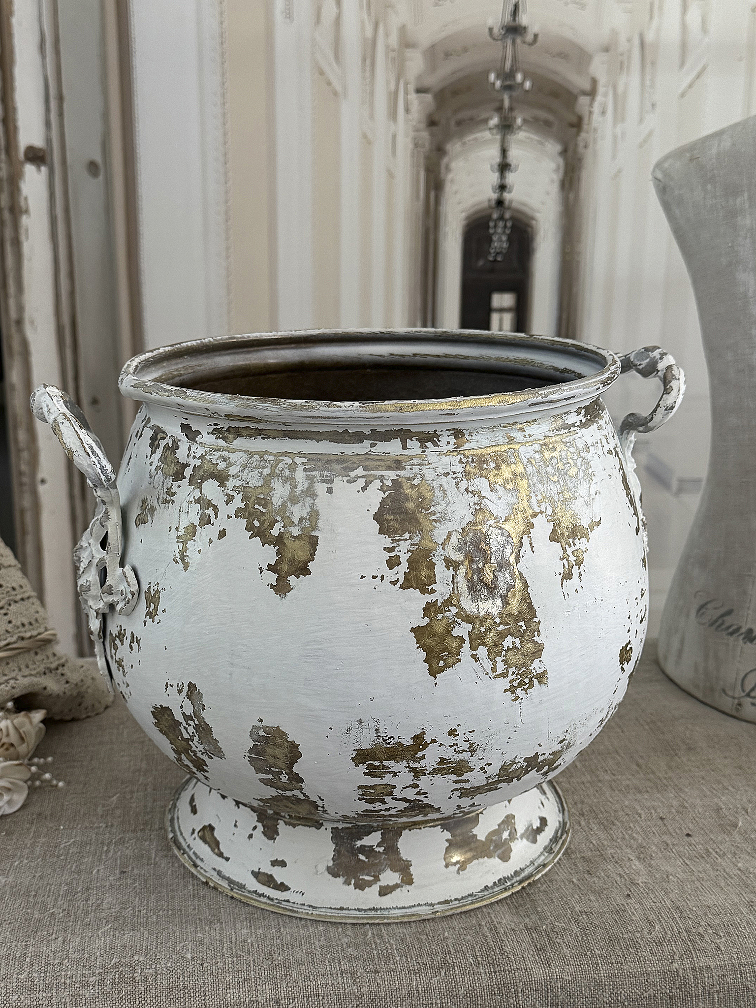 Großer Vintage-Messingtopf im Shabby-chic*** Großer Vintage-Messingtopf im Shabby-chic***